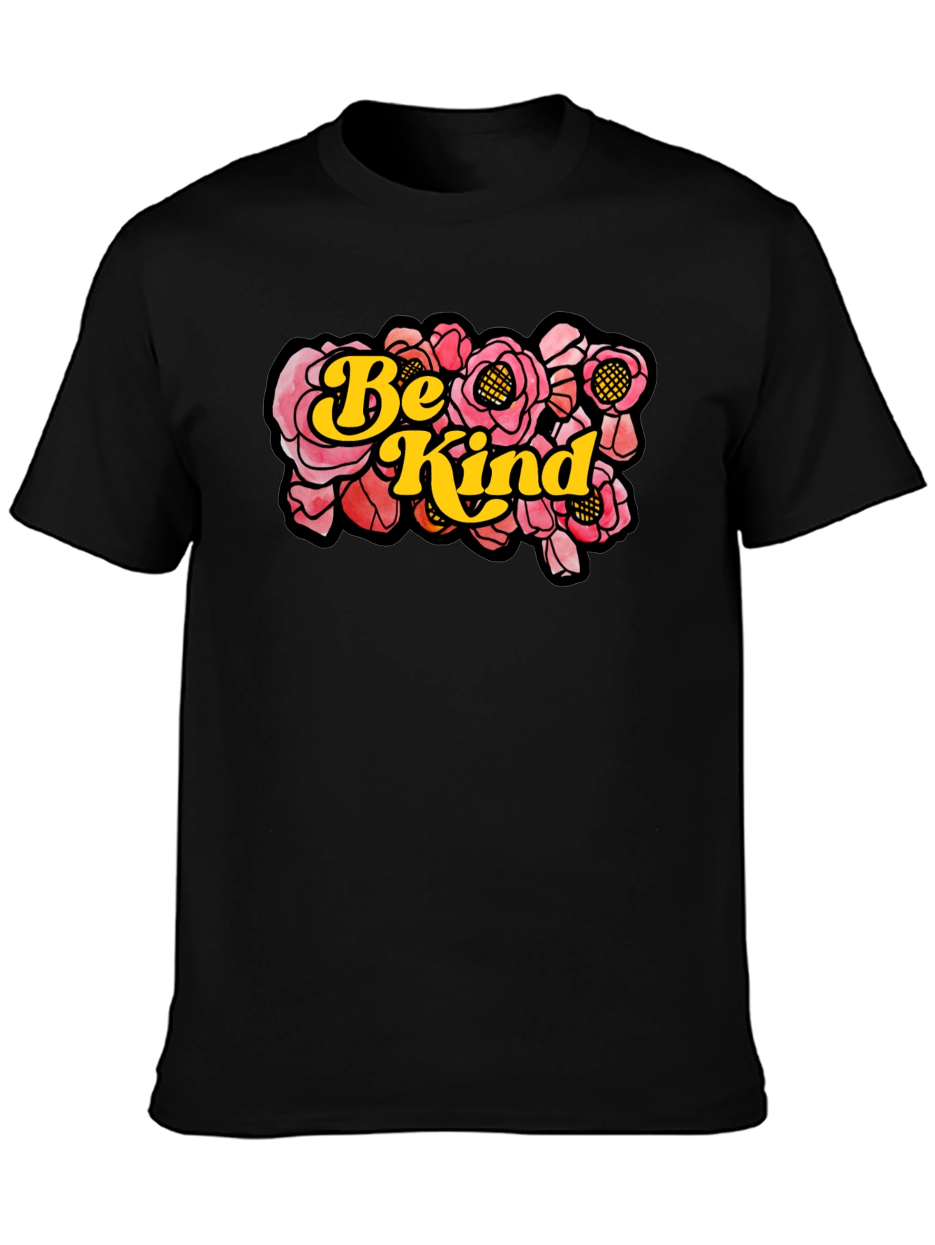 Be Kind Floral Graphic T-Shirt - Black