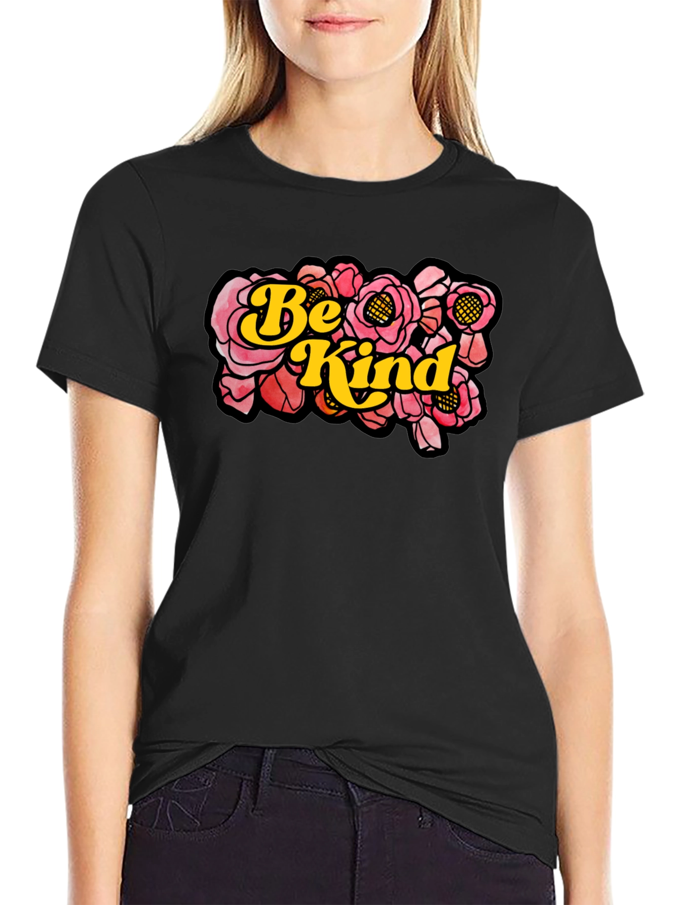 Be Kind Floral Graphic T-Shirt - Black
