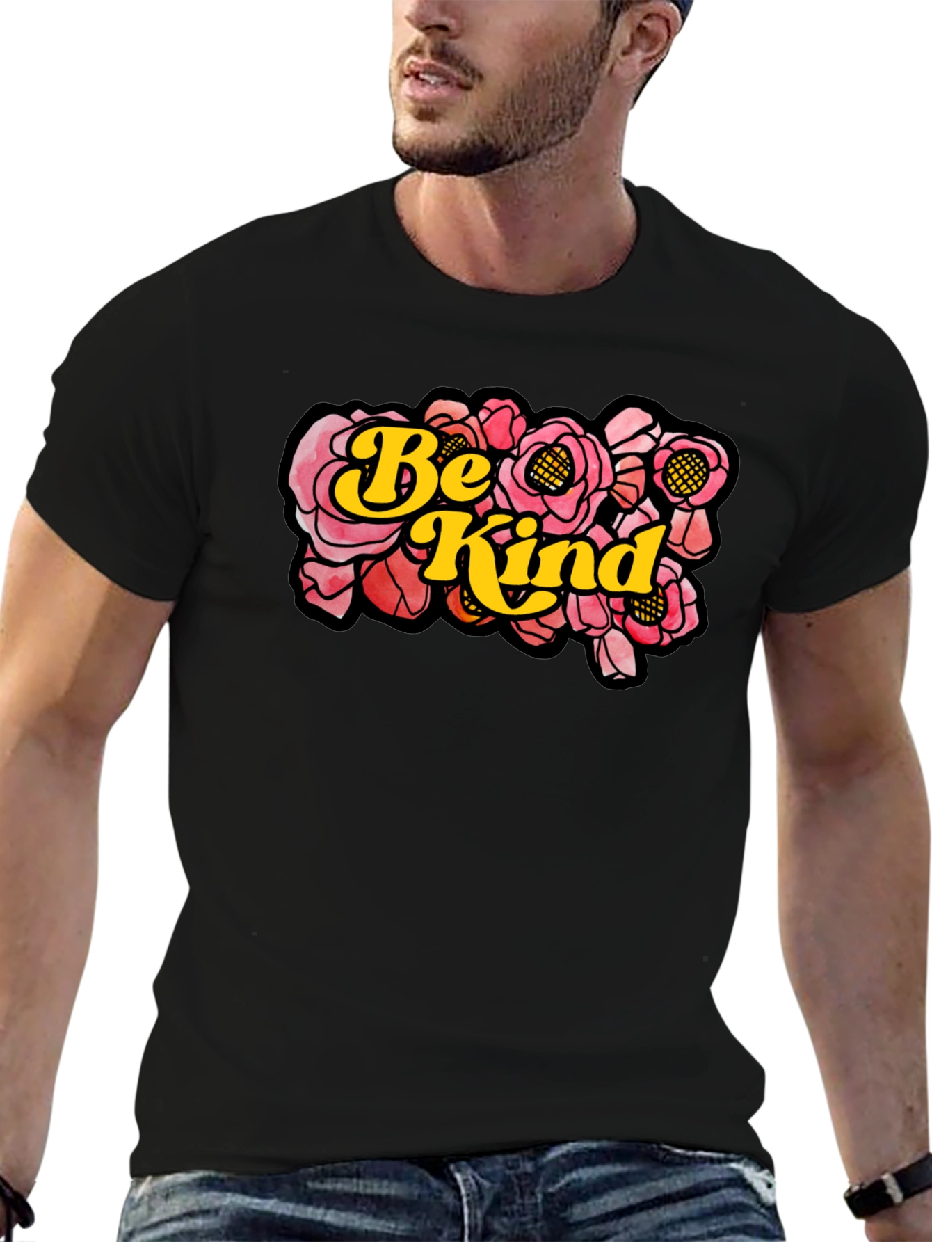 Be Kind Floral Graphic T-Shirt - Black