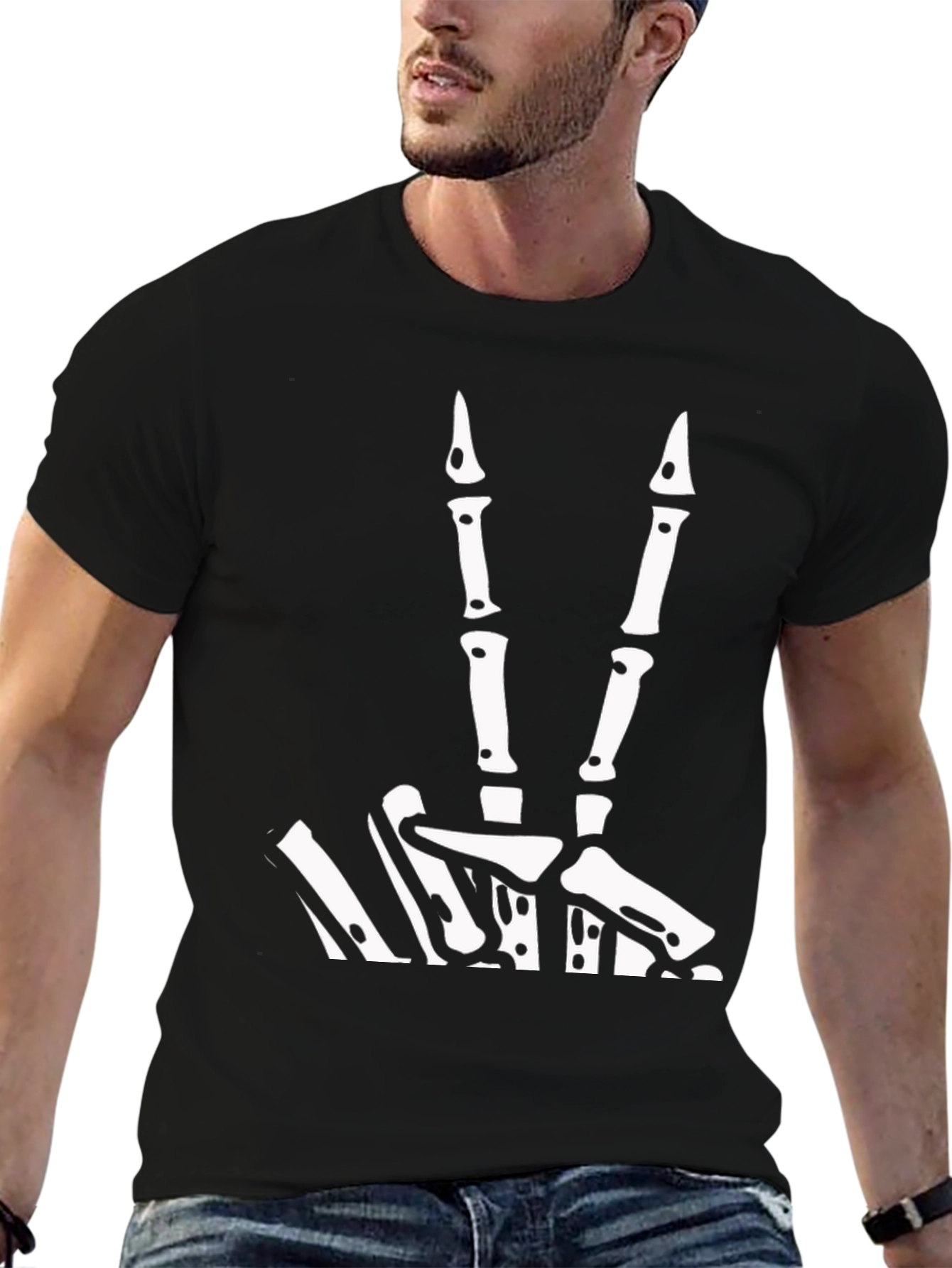 Skeleton Hand Peace Sign Black Tee