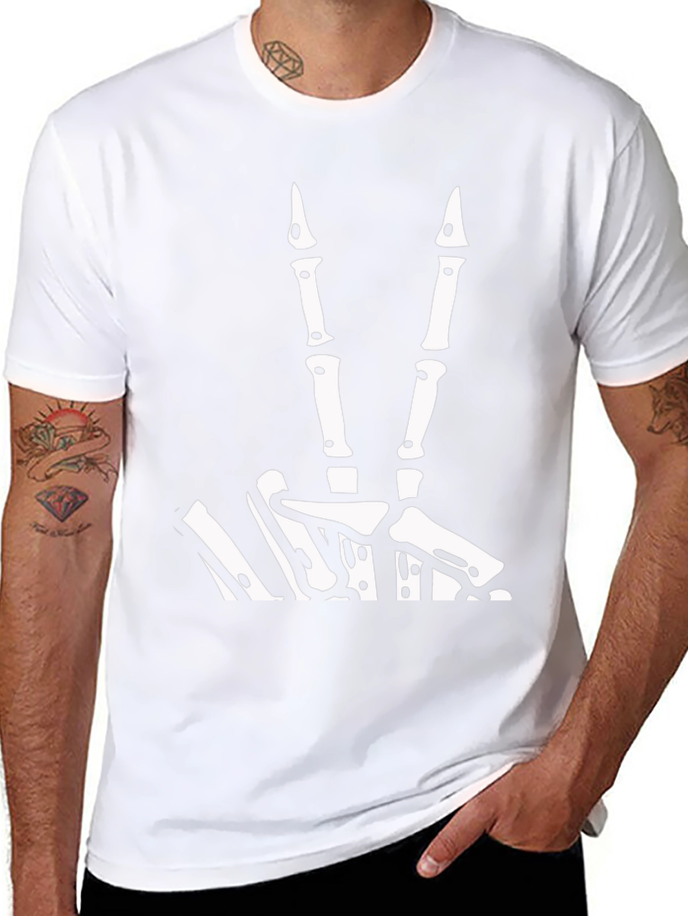 Skeleton Hand Peace Sign Black Tee