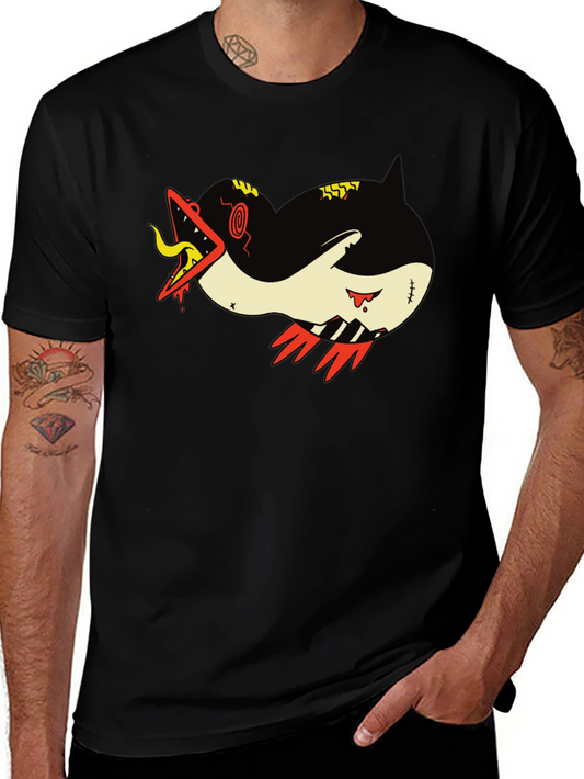 Graphic Print Tee - Cartoon Monster Shark