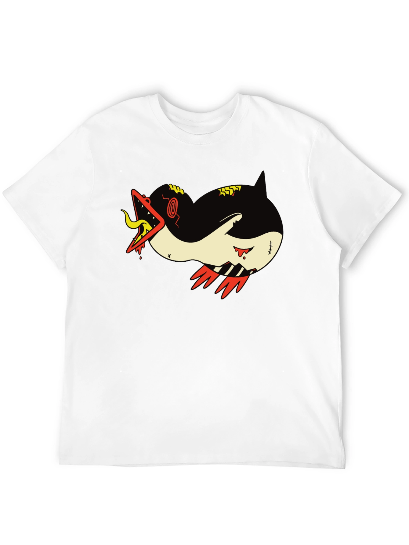 Graphic Print Tee - Cartoon Monster Shark