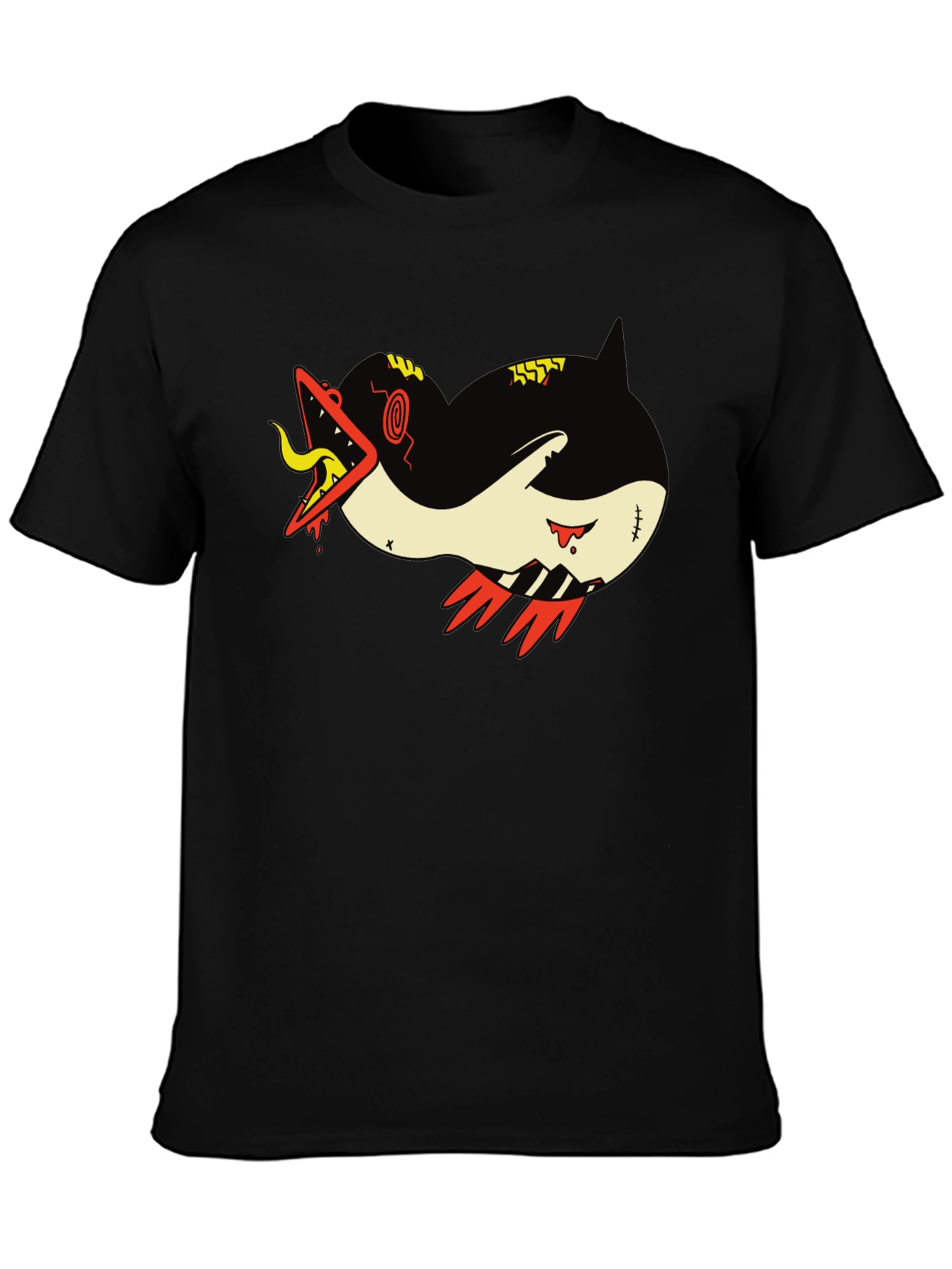 Graphic Print Tee - Cartoon Monster Shark