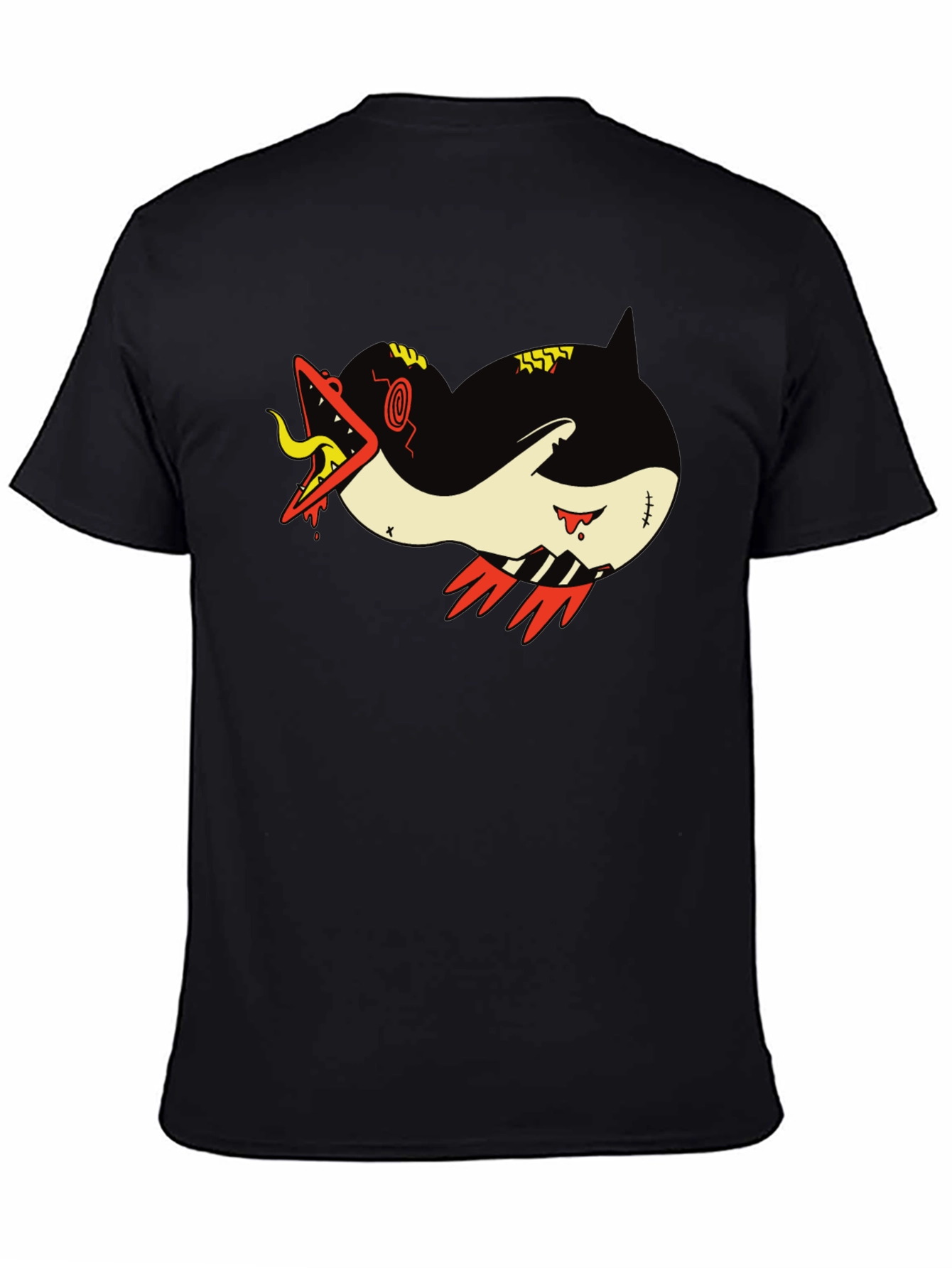Graphic Print Tee - Cartoon Monster Shark