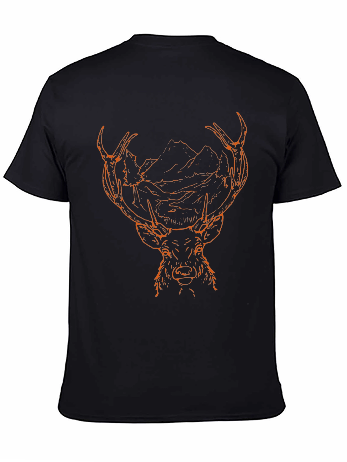 Mens Black Graphic Tee - Deer & Mountain Design
