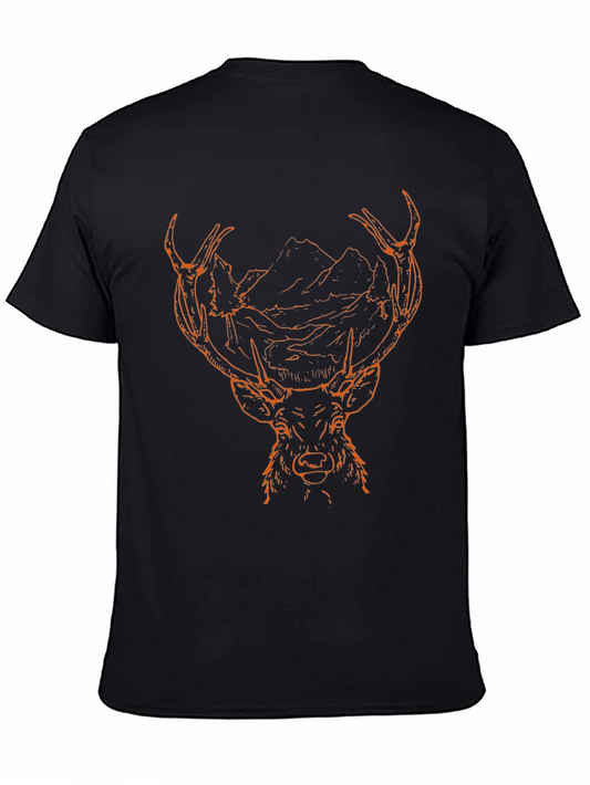 Mens Black Graphic Tee - Deer & Mountain Design