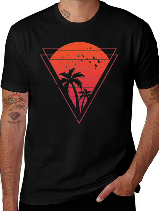 Retro Sunset Palm Tee - Vintage Vibe Soft Cotton Blend