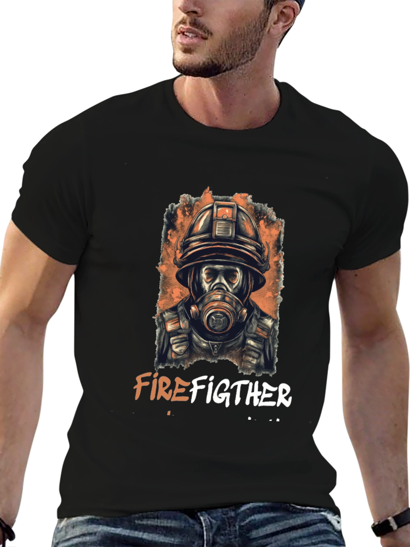 Firefighter Graphic Print T-Shirt - Bold Design