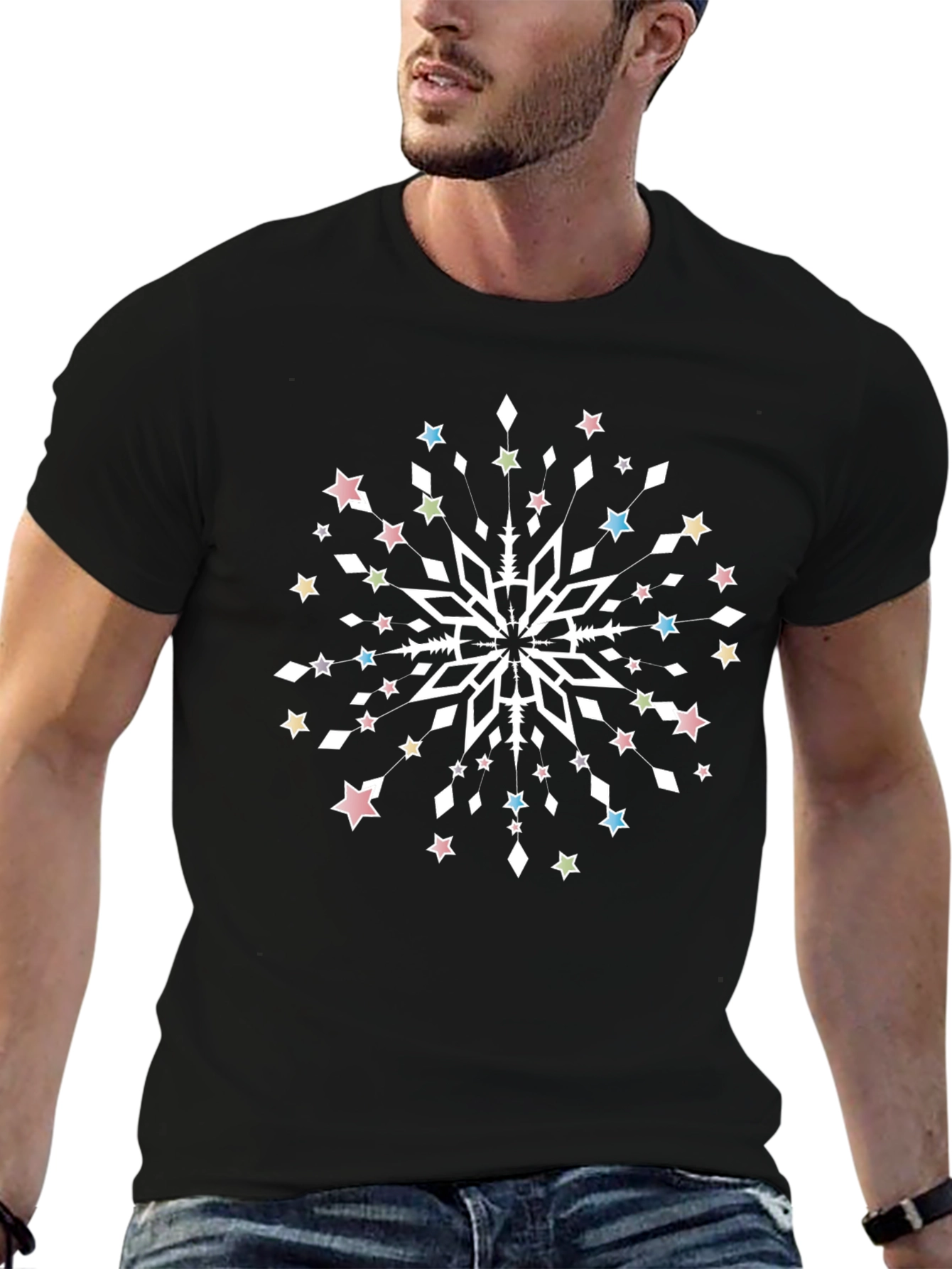 Festive Snowflake Graphic Tee - Unisex Black T-Shirt