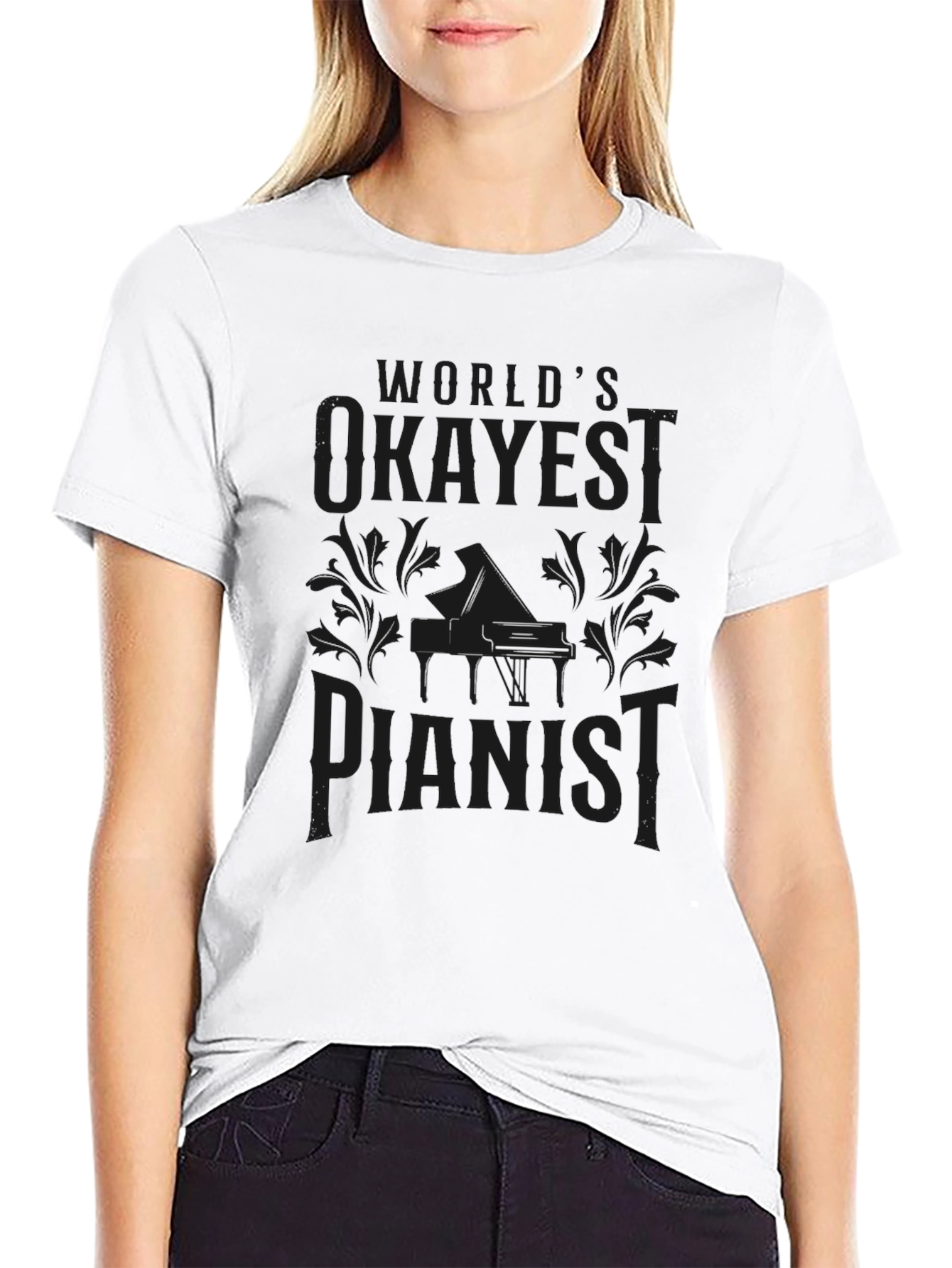 Worlds Okayest Pianist Black Graphic Tee