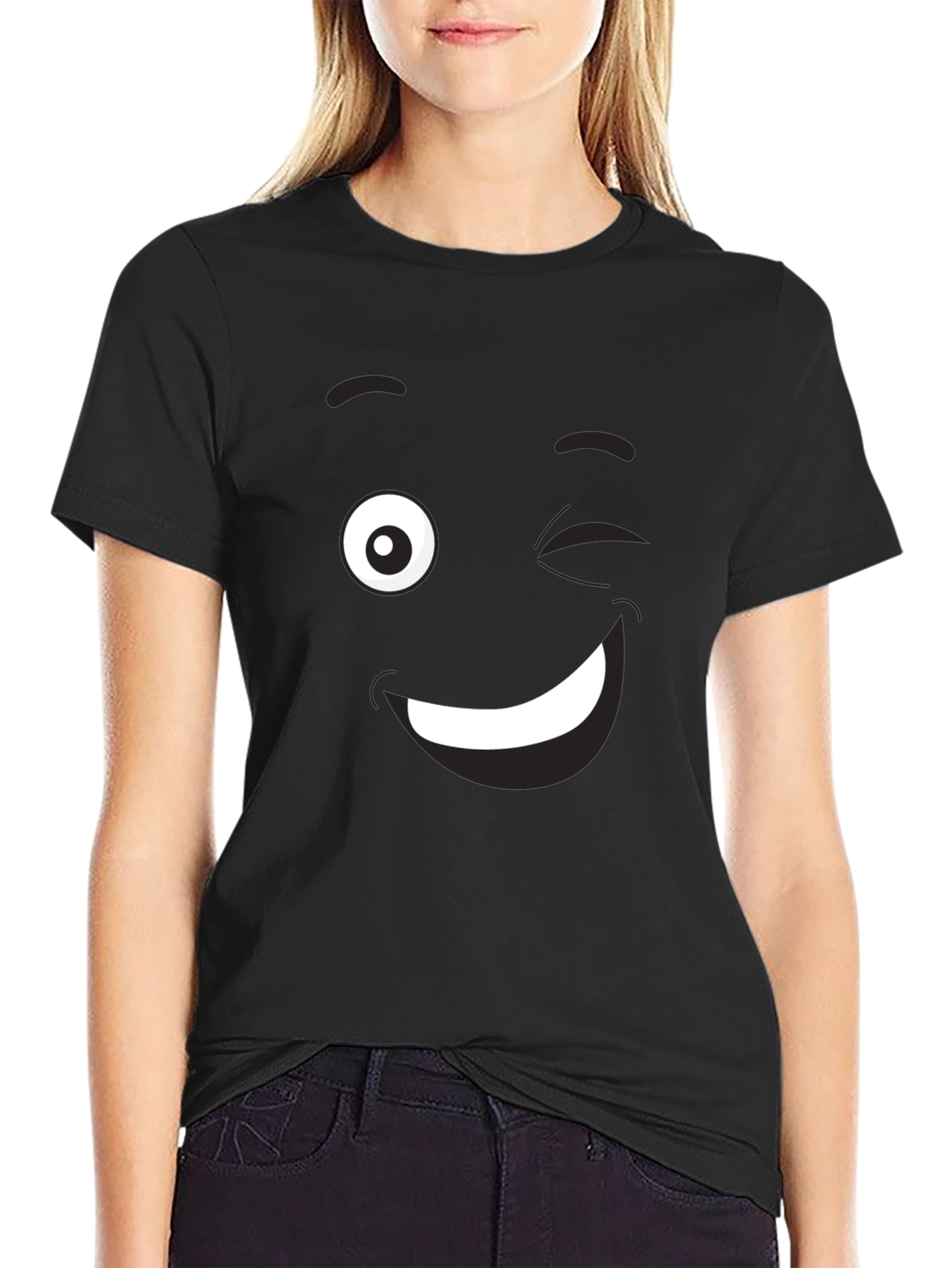 Winking Emoji Graphic Black T-Shirt