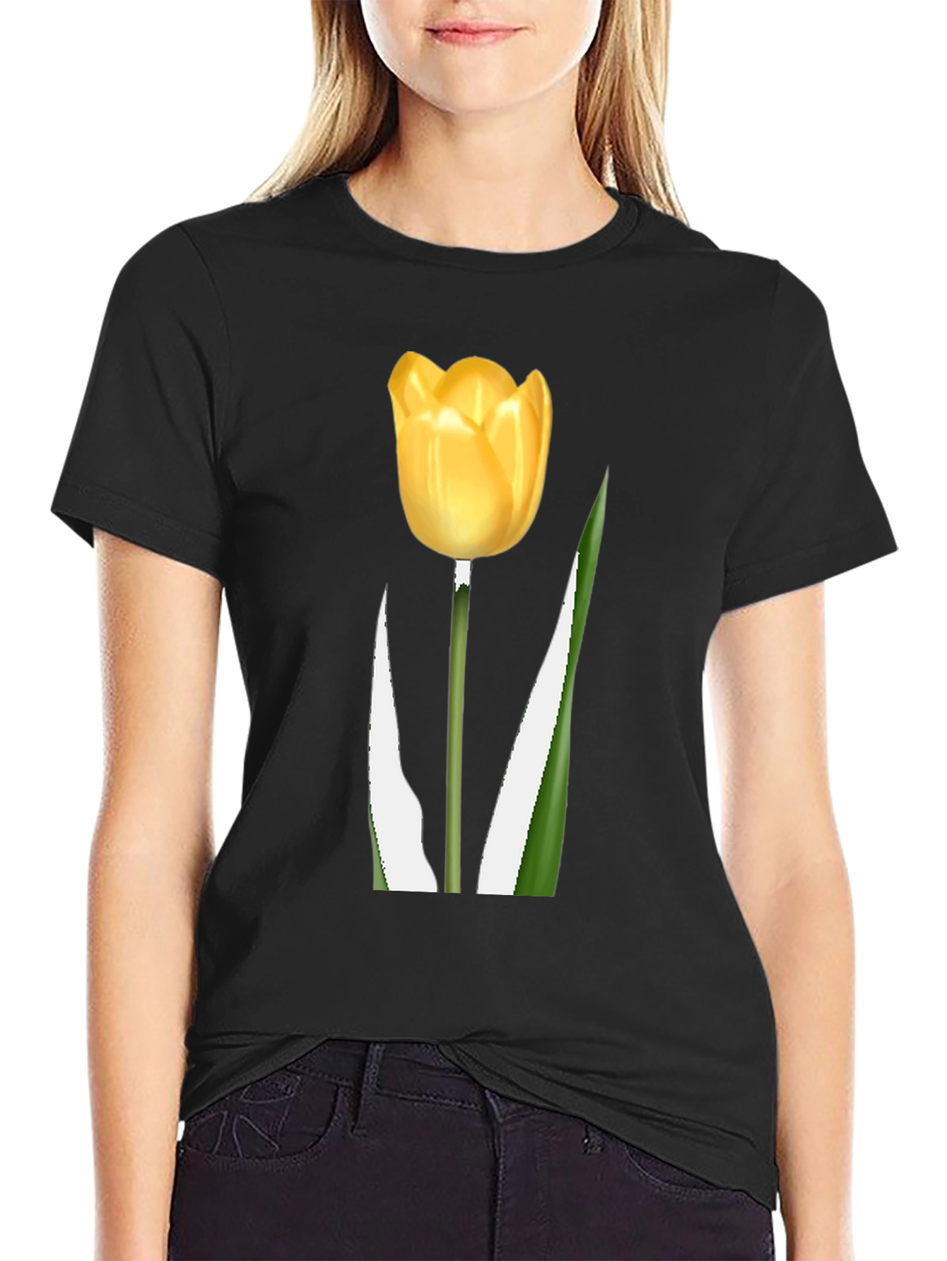 Tulip Graphic Tee - Black Cotton Blend