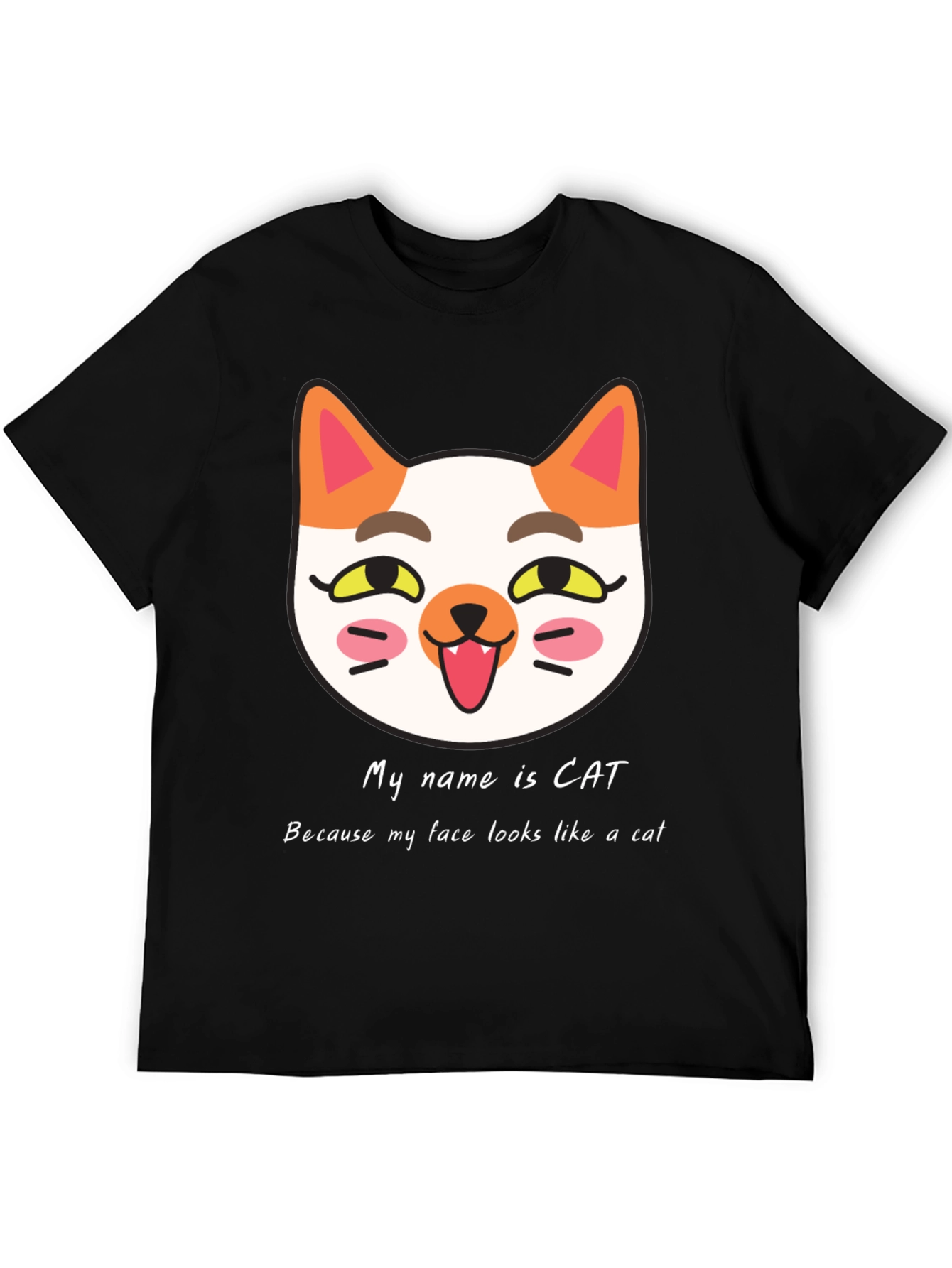 Cat Face Graphic Black T-Shirt: My Name is Cat!