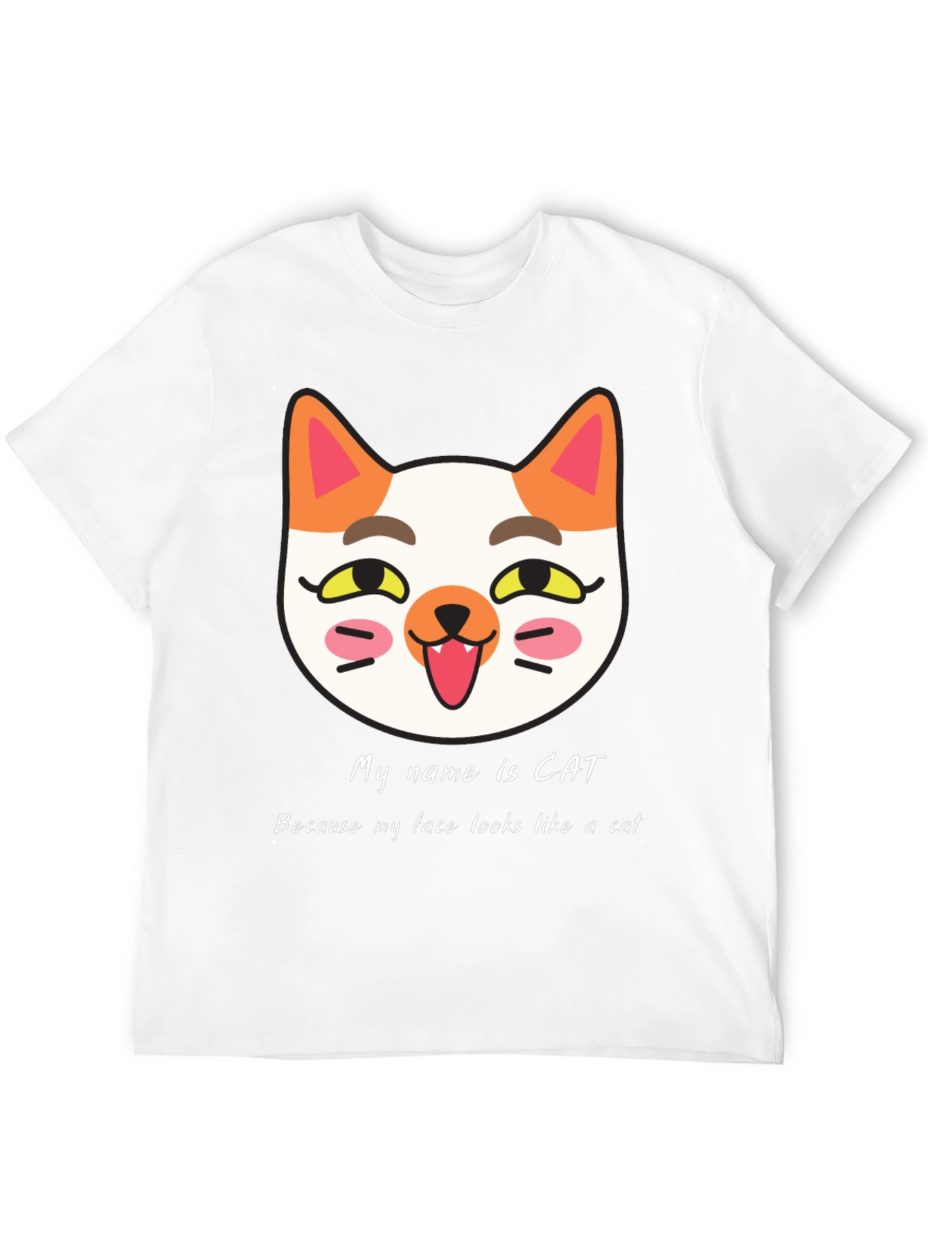 Cat Face Graphic Black T-Shirt: My Name is Cat!