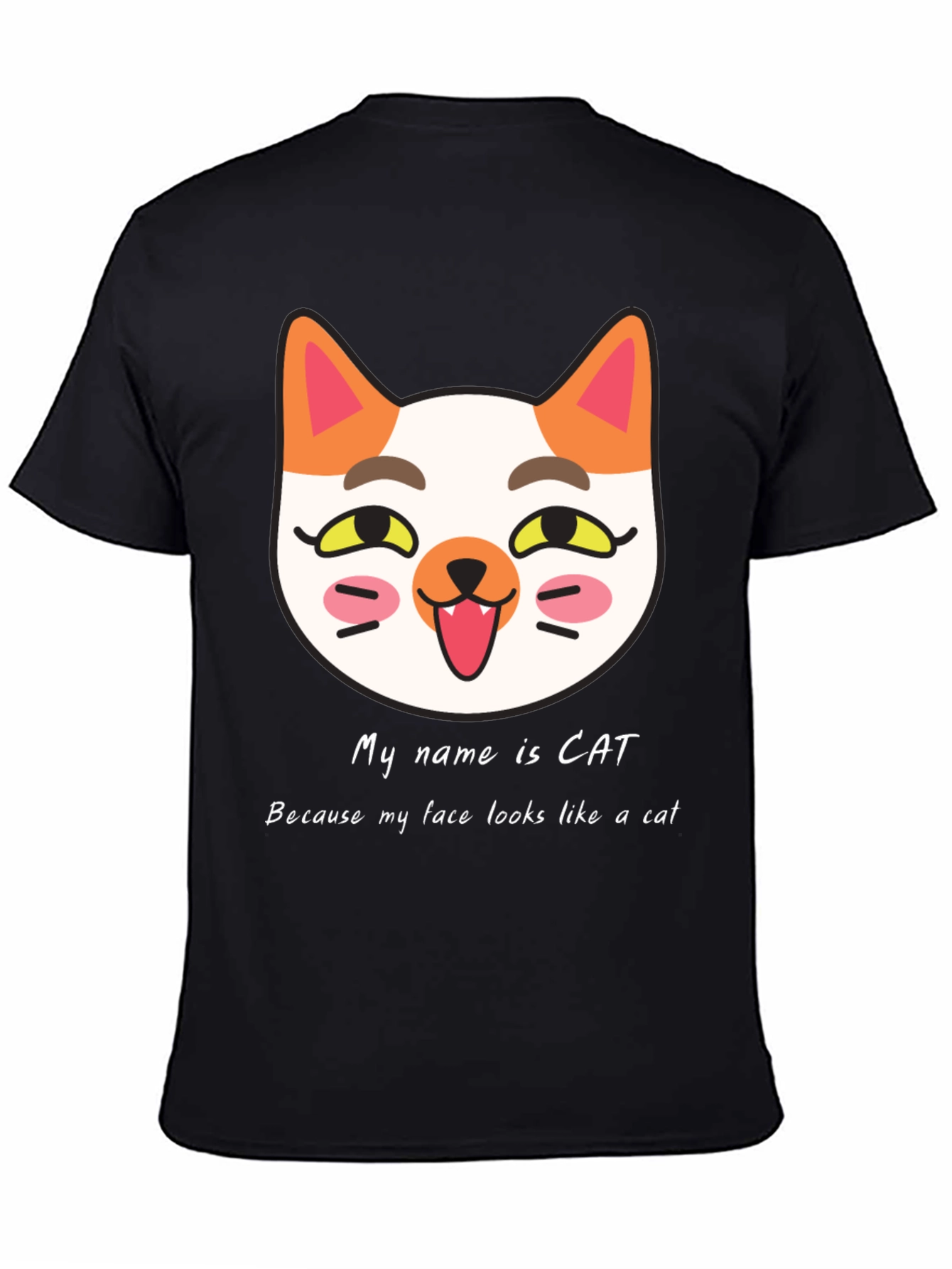 Cat Face Graphic Black T-Shirt: My Name is Cat!