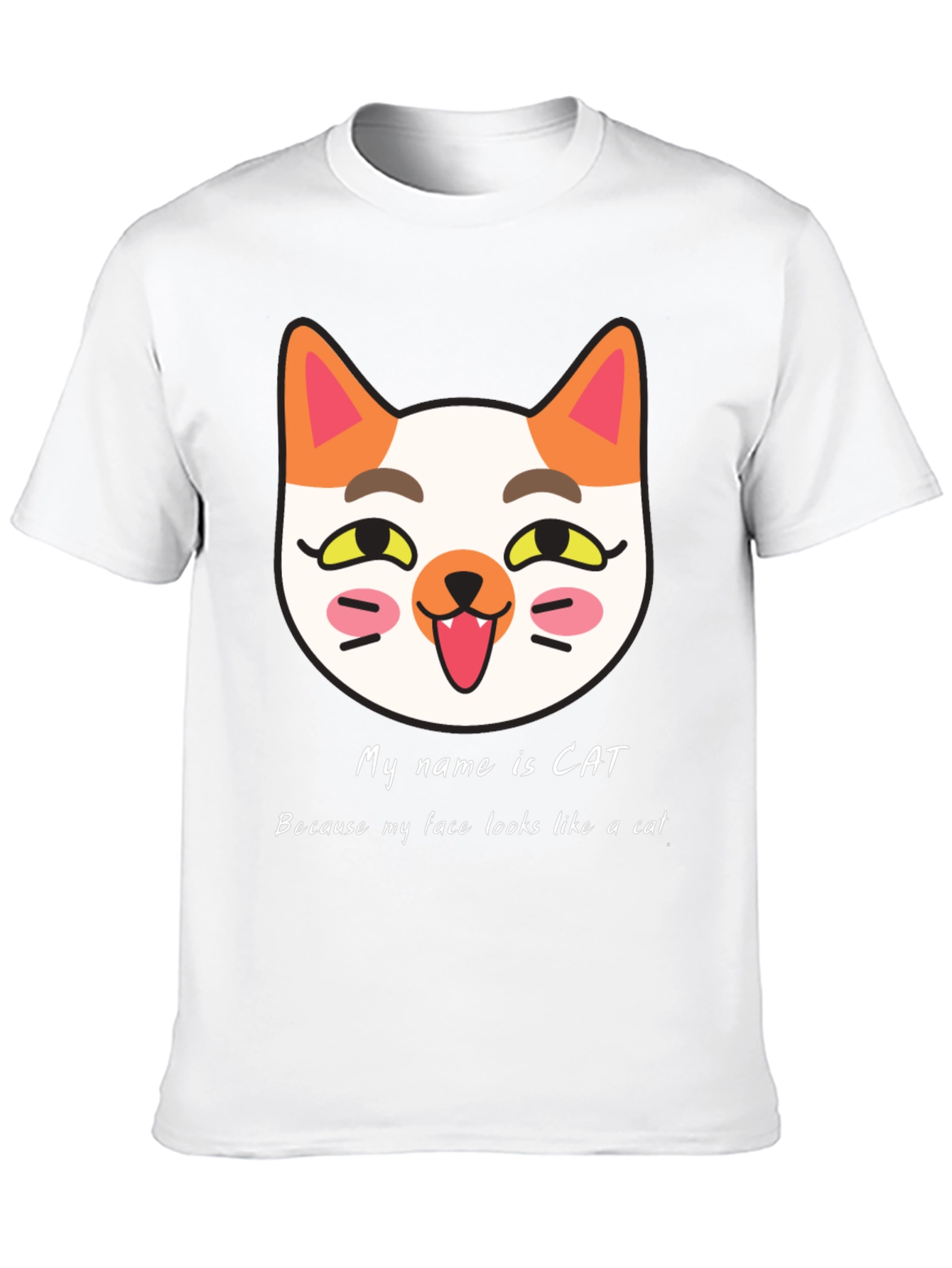 Cat Face Graphic Black T-Shirt: My Name is Cat!
