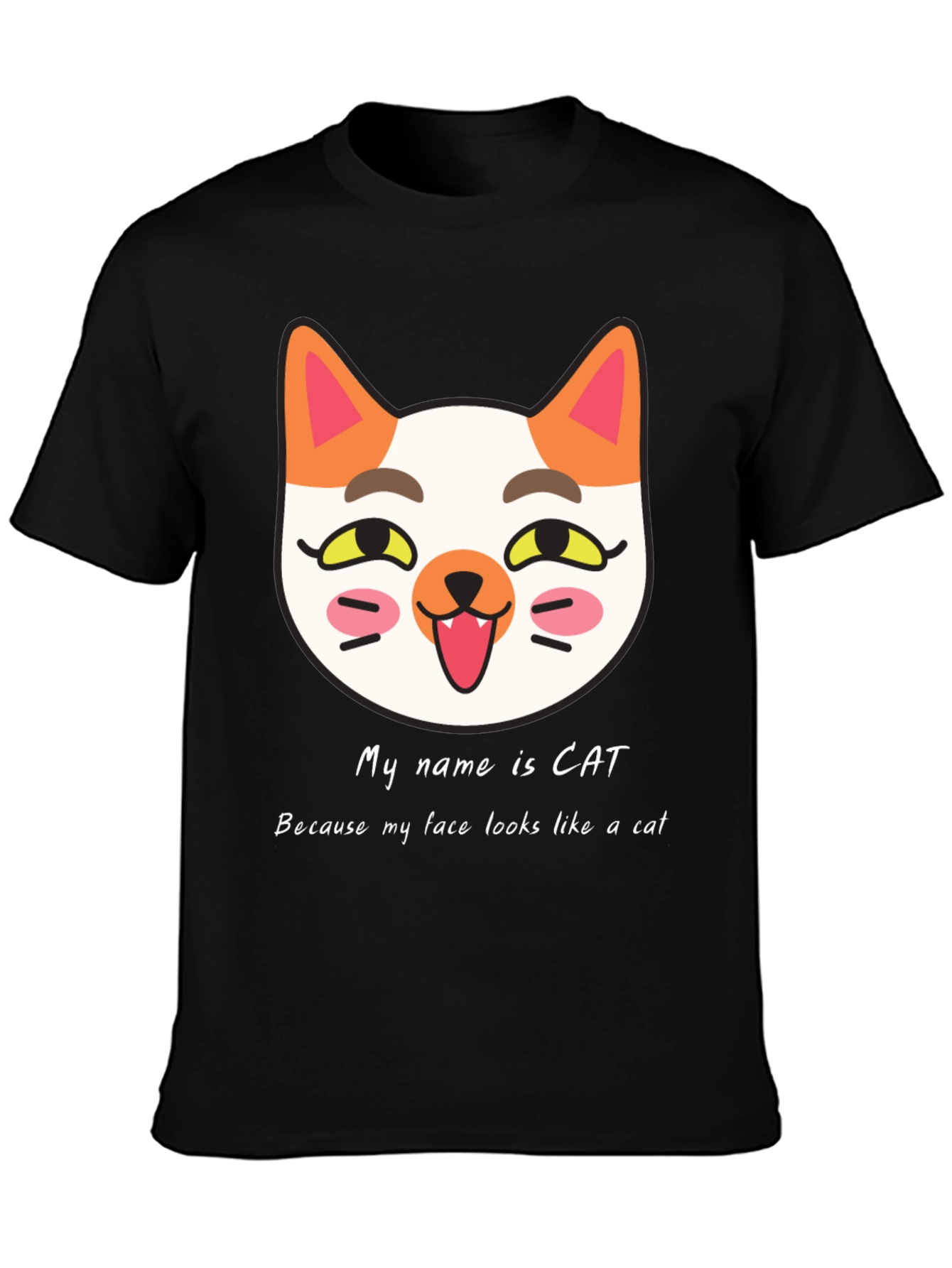 Cat Face Graphic Black T-Shirt: My Name is Cat!