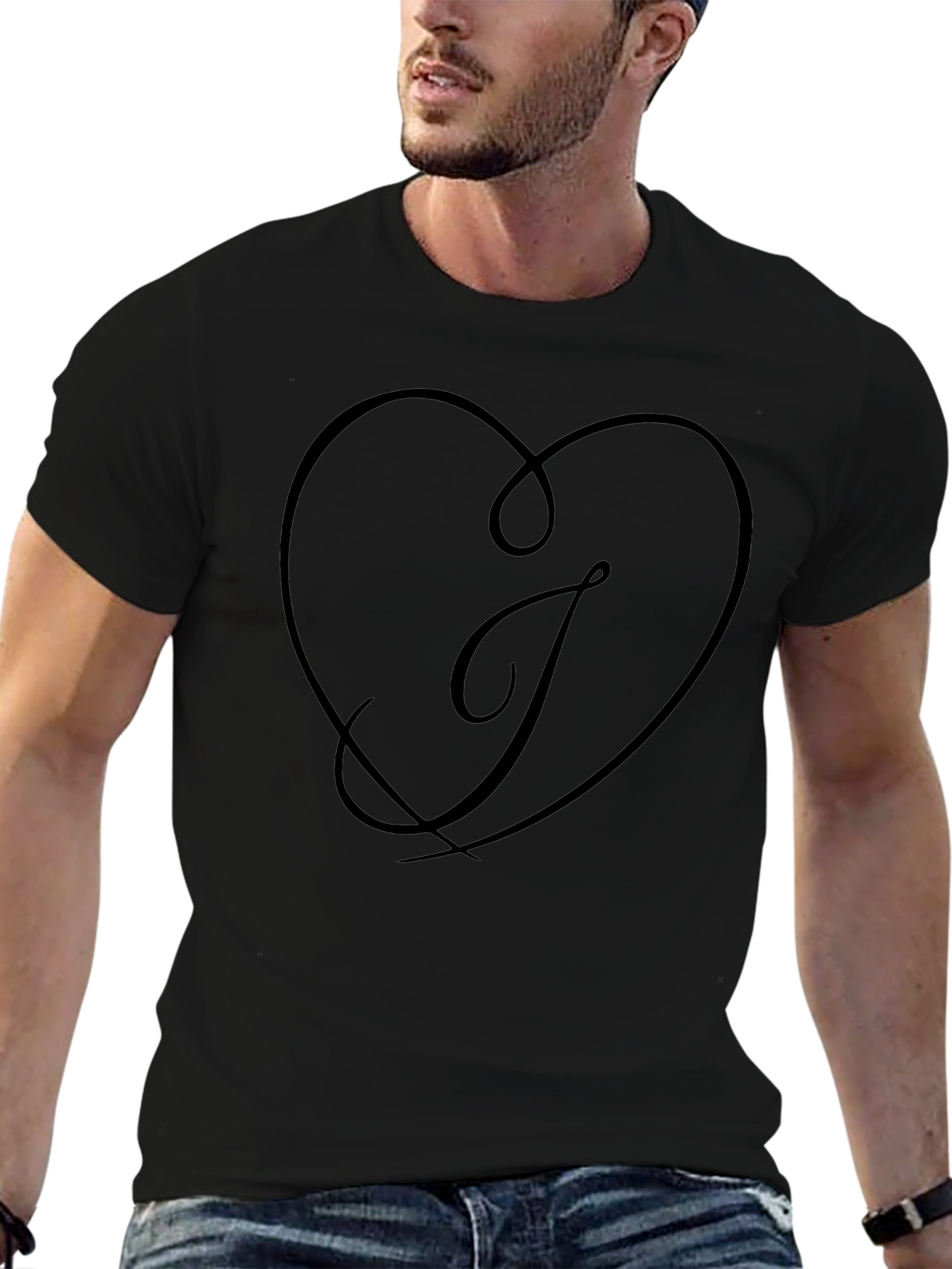 Heart Letter T Black T-Shirt - Stylish Casual Wear