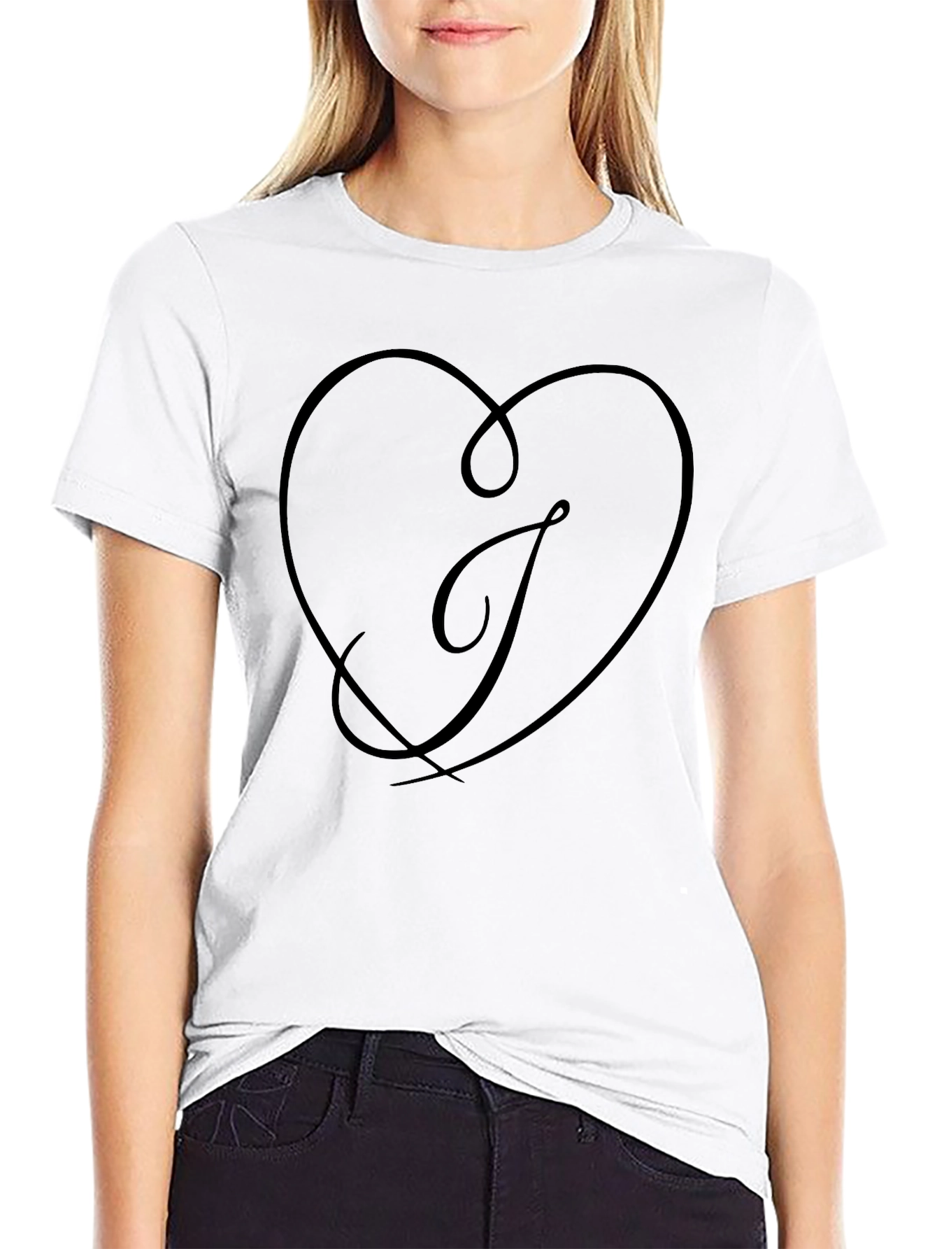 Heart Letter T Black T-Shirt - Stylish Casual Wear