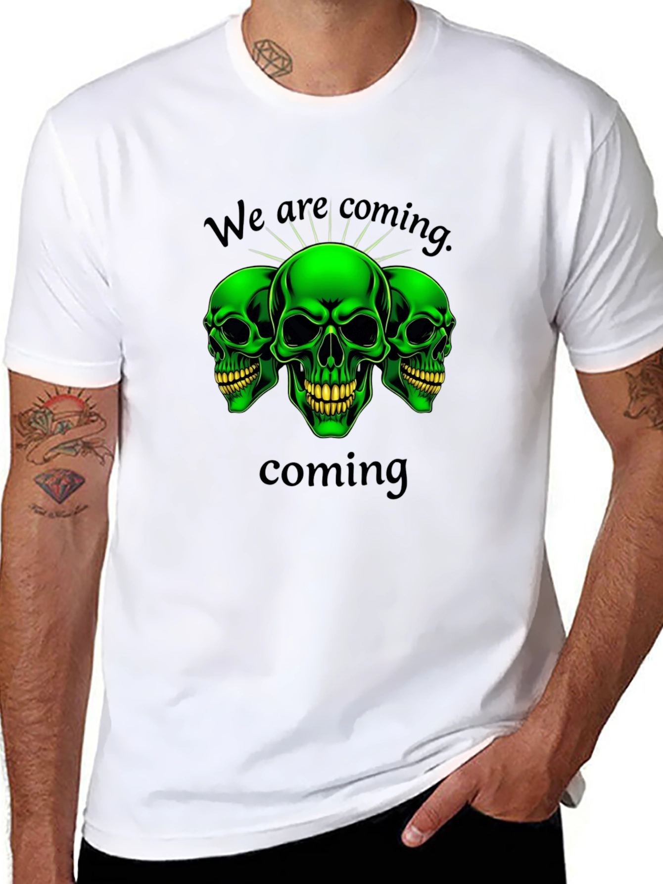 Green Skull Graphic T-Shirt - We Are Coming