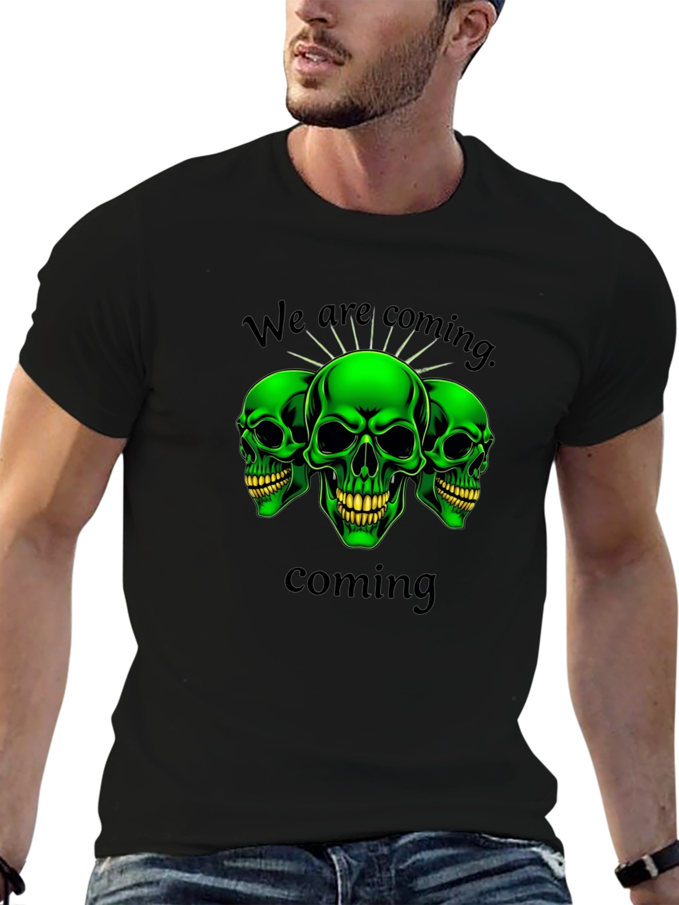 Green Skull Graphic T-Shirt - We Are Coming