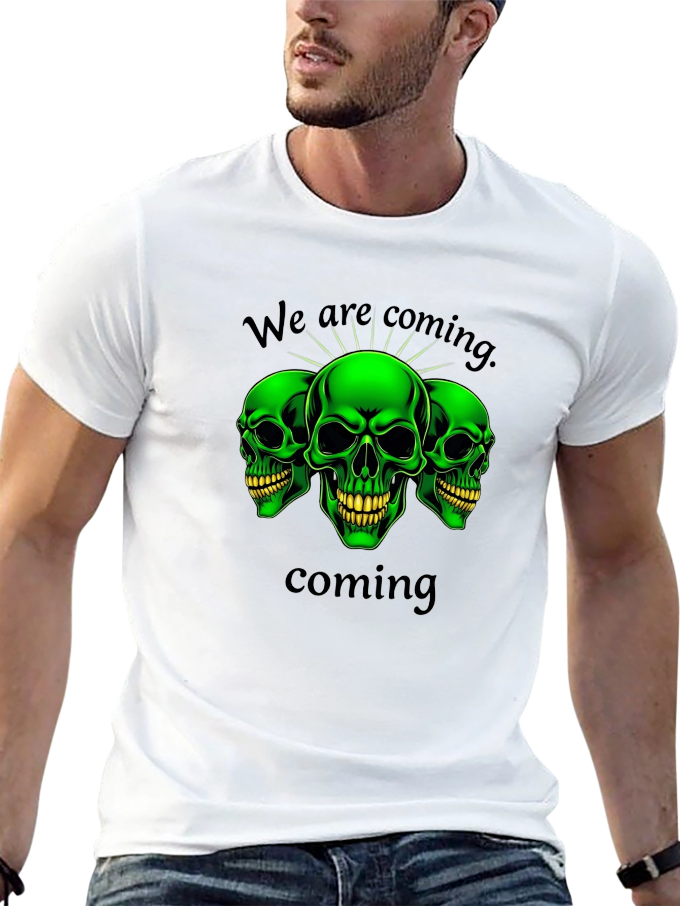 Green Skull Graphic T-Shirt - We Are Coming