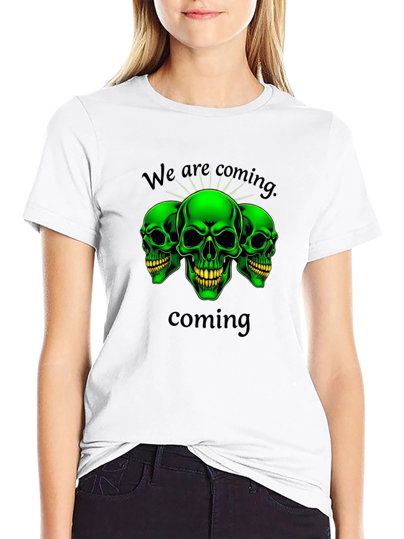 Green Skull Graphic T-Shirt - We Are Coming