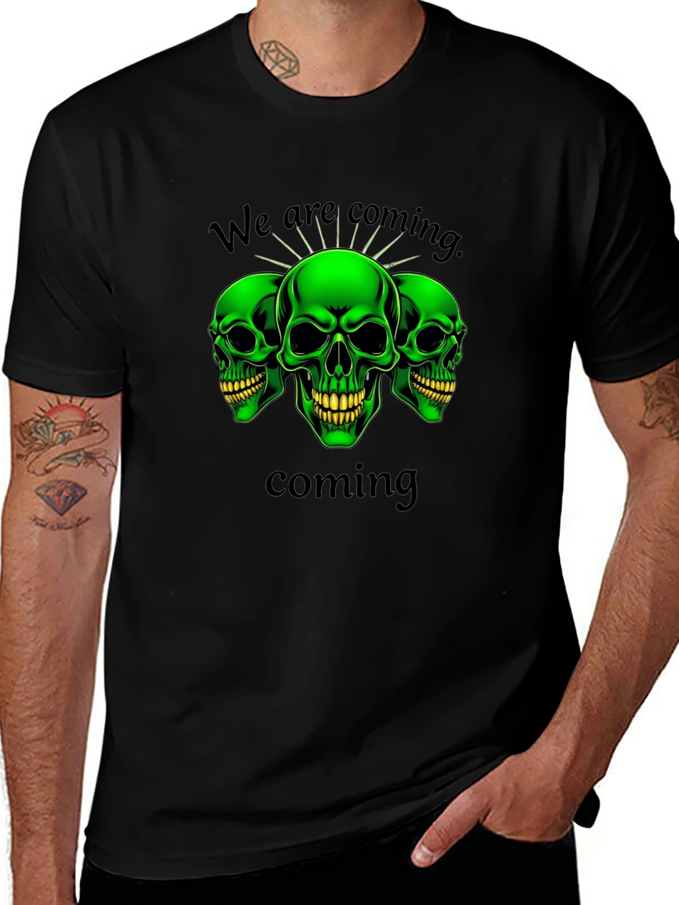 Green Skull Graphic T-Shirt - We Are Coming