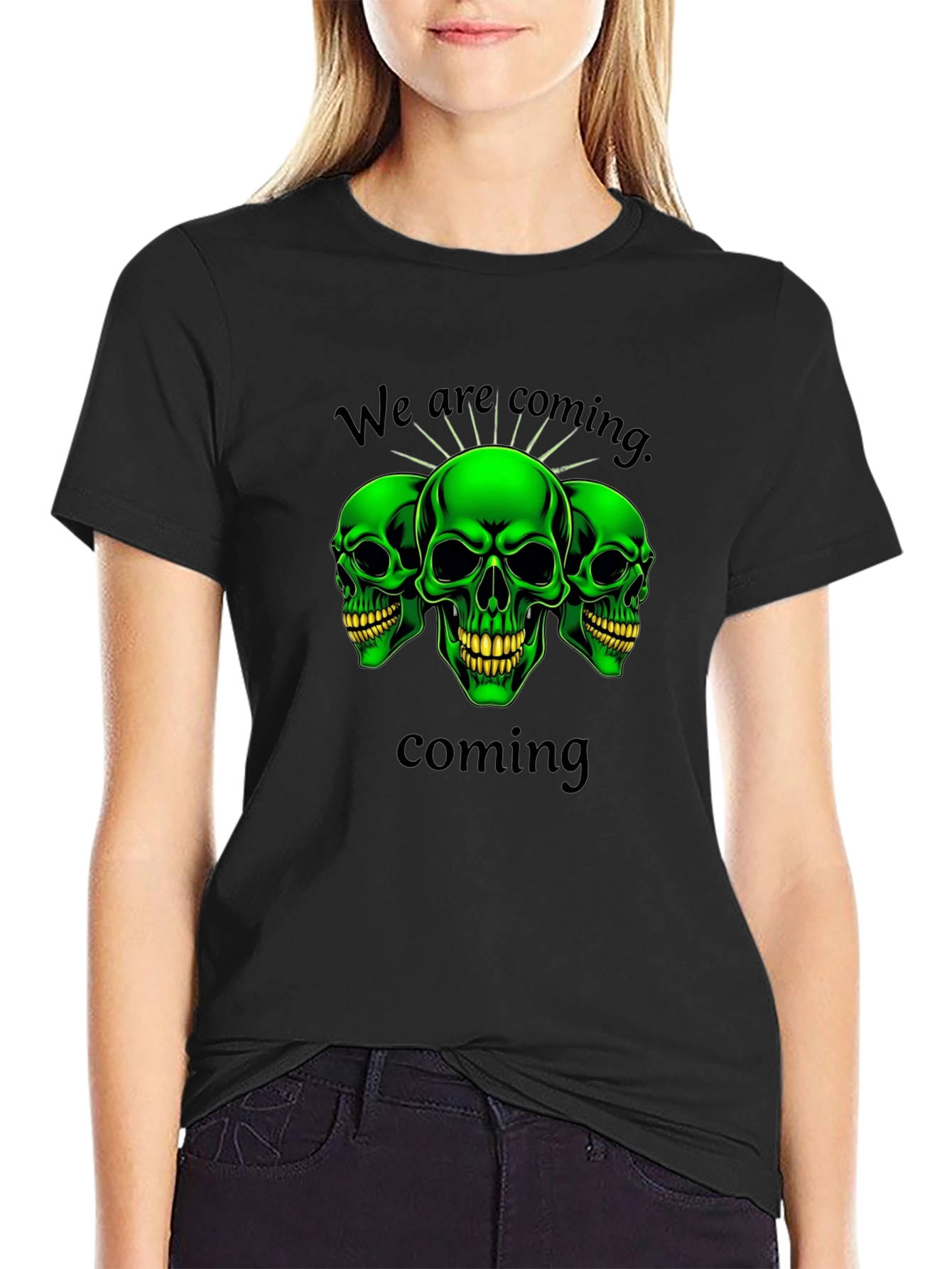 Green Skull Graphic T-Shirt - We Are Coming