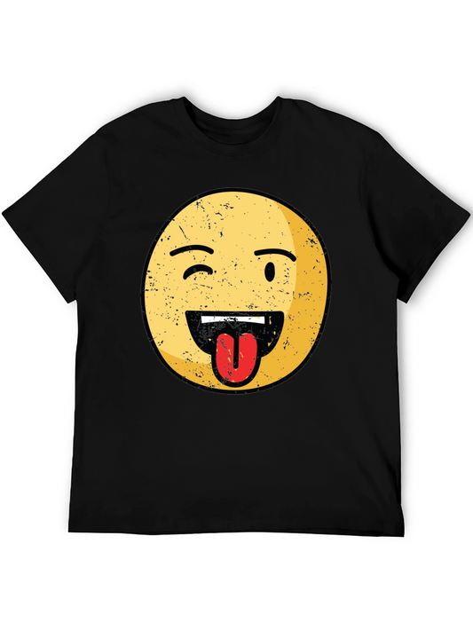 Winking Emoji Tongue Out Graphic Tee - Black