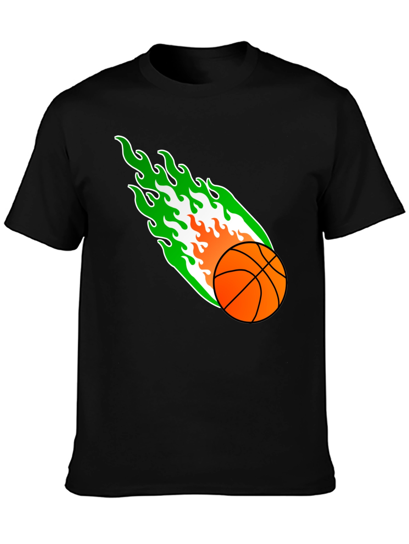 Flaming Basketball Graphic Tee - Black Cotton Shirt