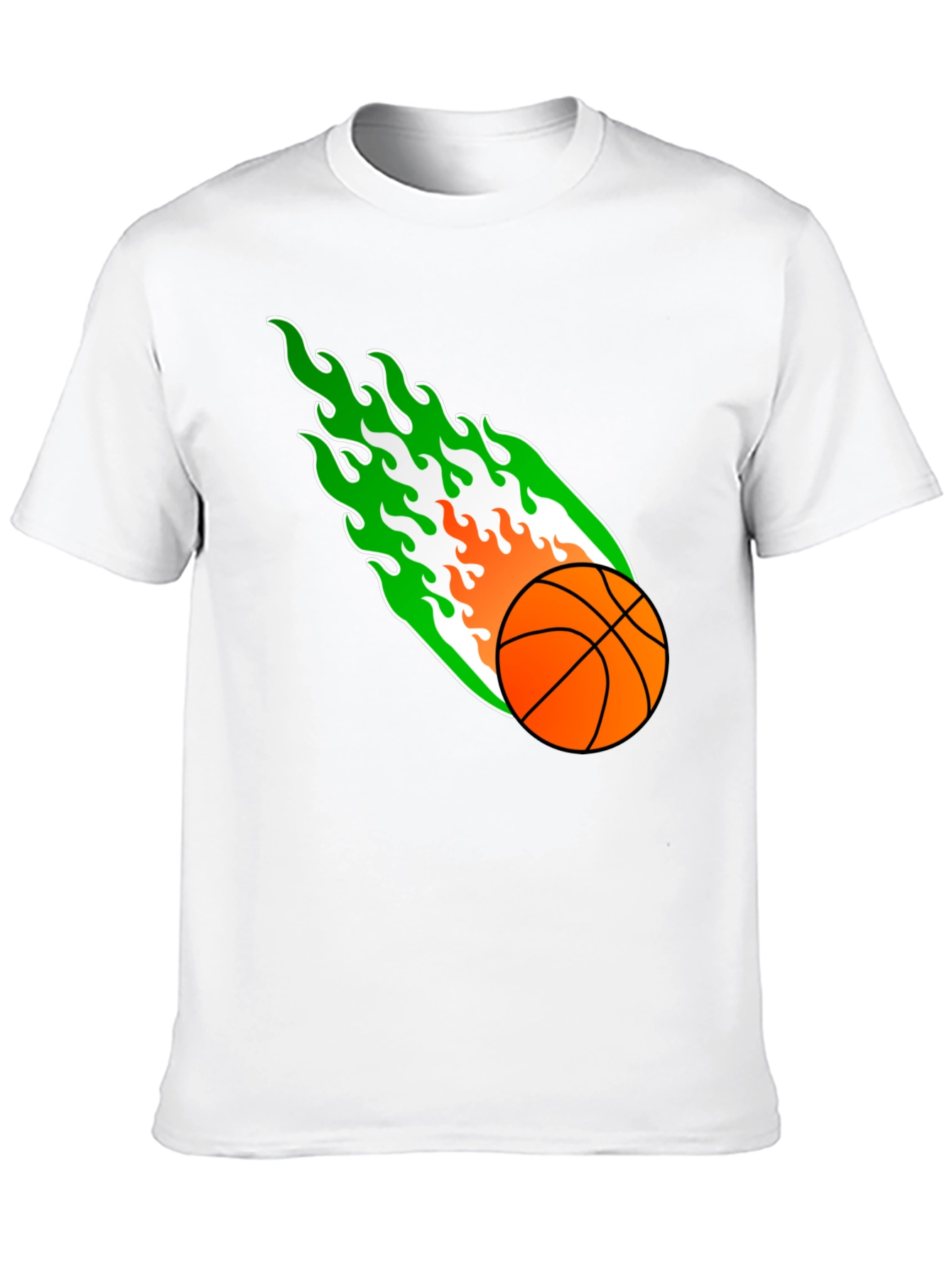 Flaming Basketball Graphic Tee - Black Cotton Shirt