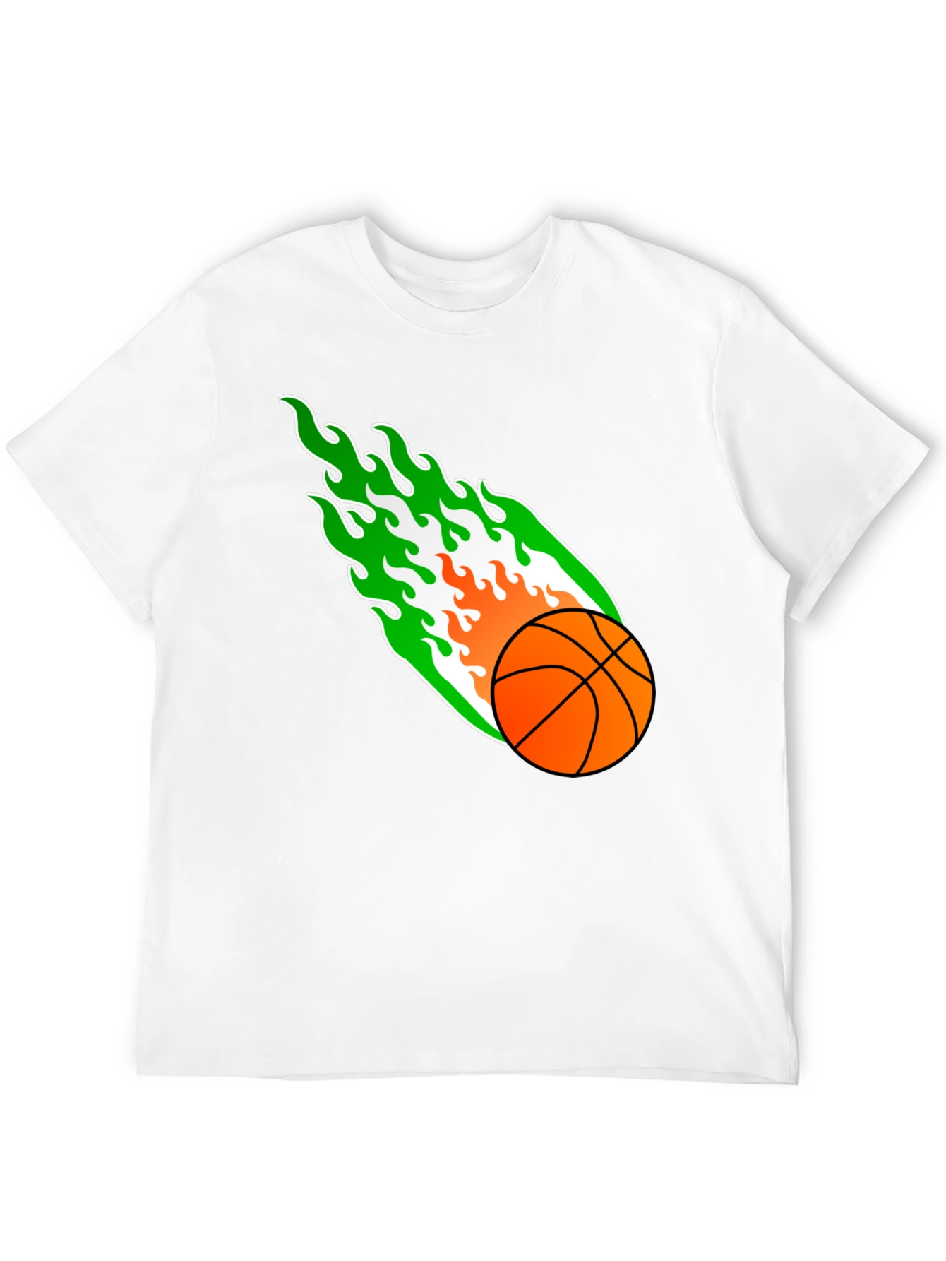 Flaming Basketball Graphic Tee - Black Cotton Shirt