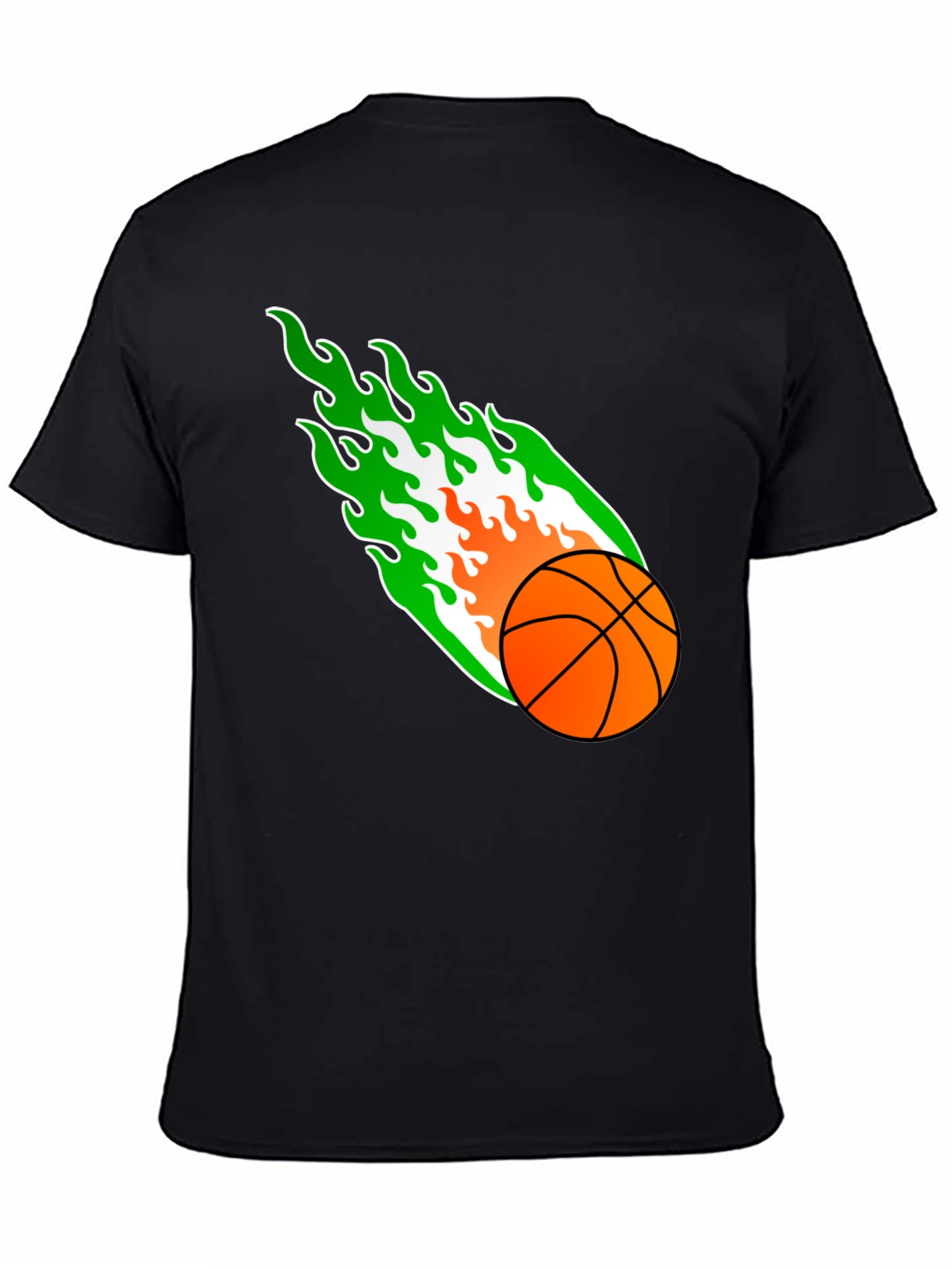 Flaming Basketball Graphic Tee - Black Cotton Shirt