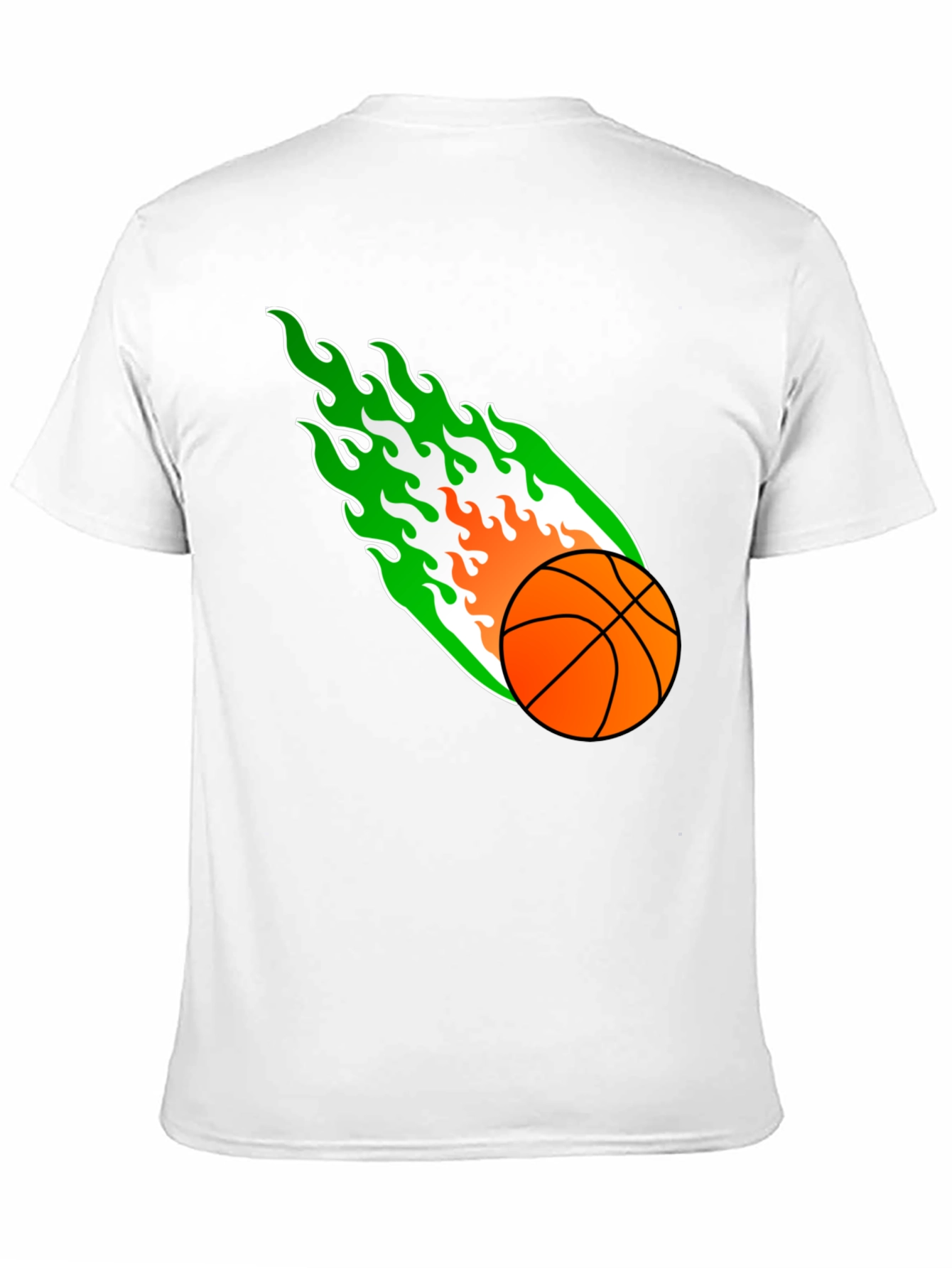 Flaming Basketball Graphic Tee - Black Cotton Shirt