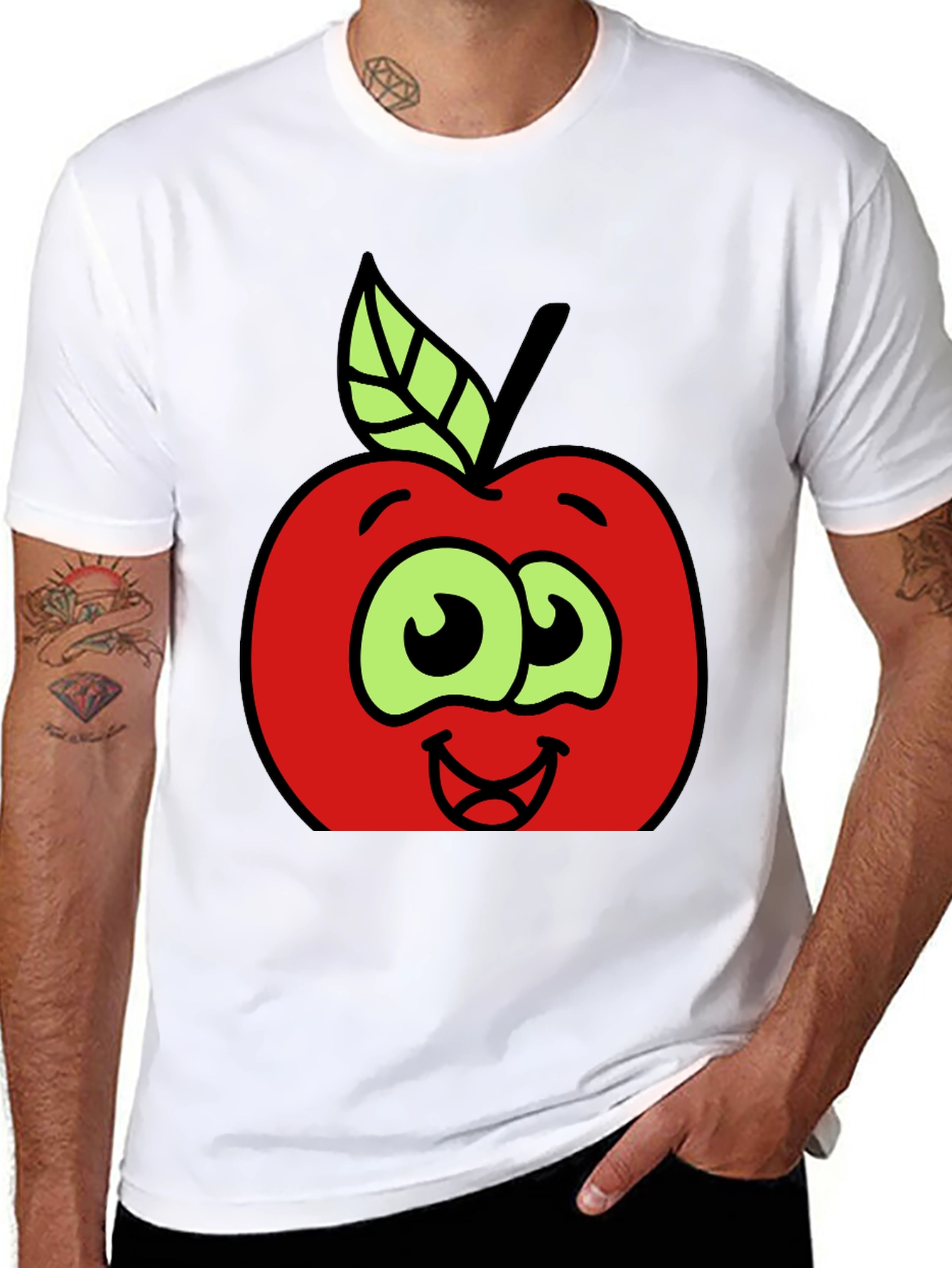 Cartoon Apple Graphic Tee - Fun & Playful Design