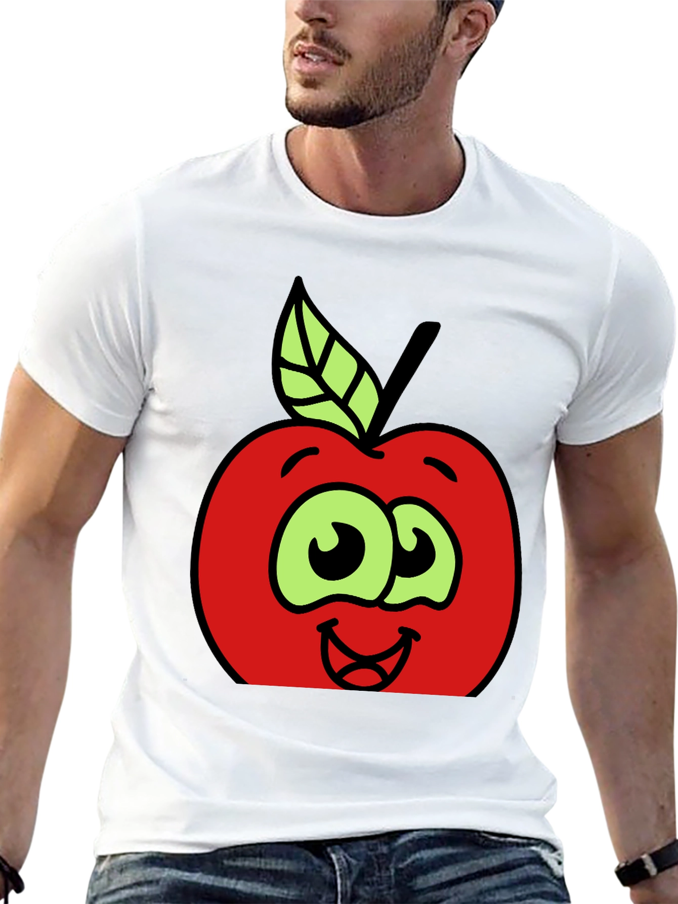 Cartoon Apple Graphic Tee - Fun & Playful Design