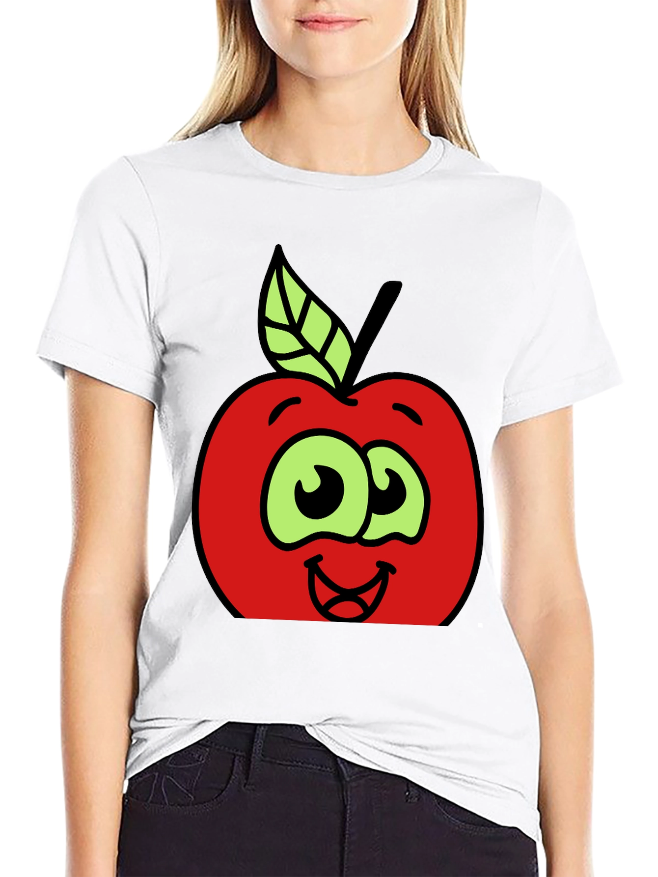 Cartoon Apple Graphic Tee - Fun & Playful Design