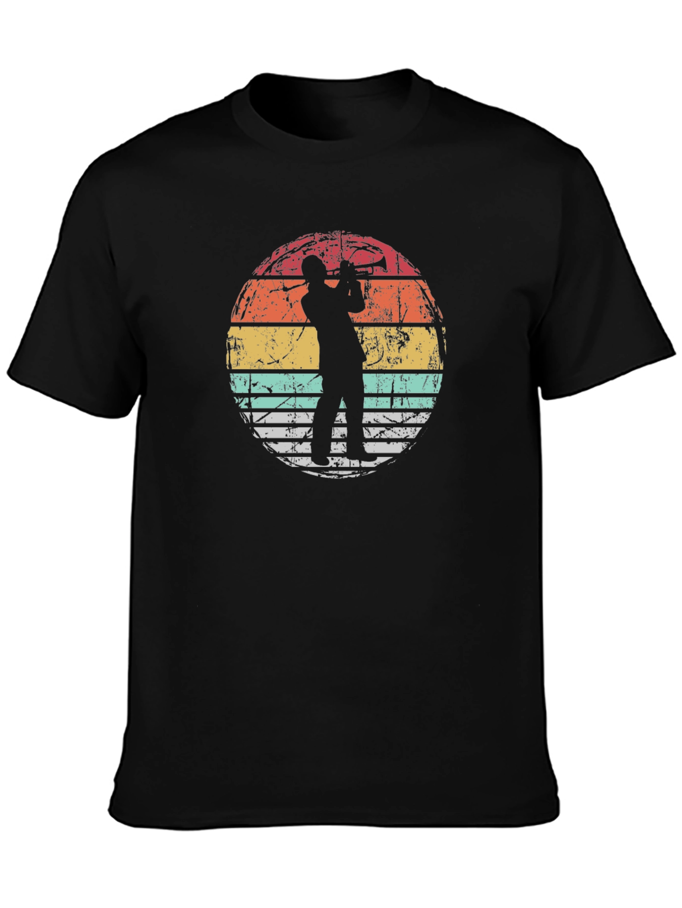 Retro Trumpet Player Graphic Tee - Black Cotton T-Shirt