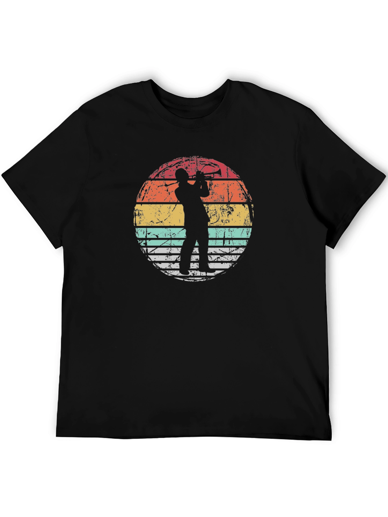 Retro Trumpet Player Graphic Tee - Black Cotton T-Shirt