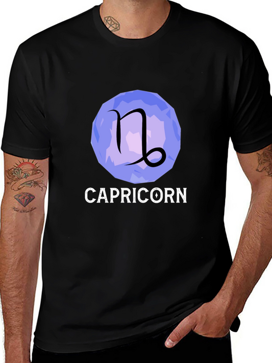 Capricorn Zodiac Sign Graphic T-Shirt - Black