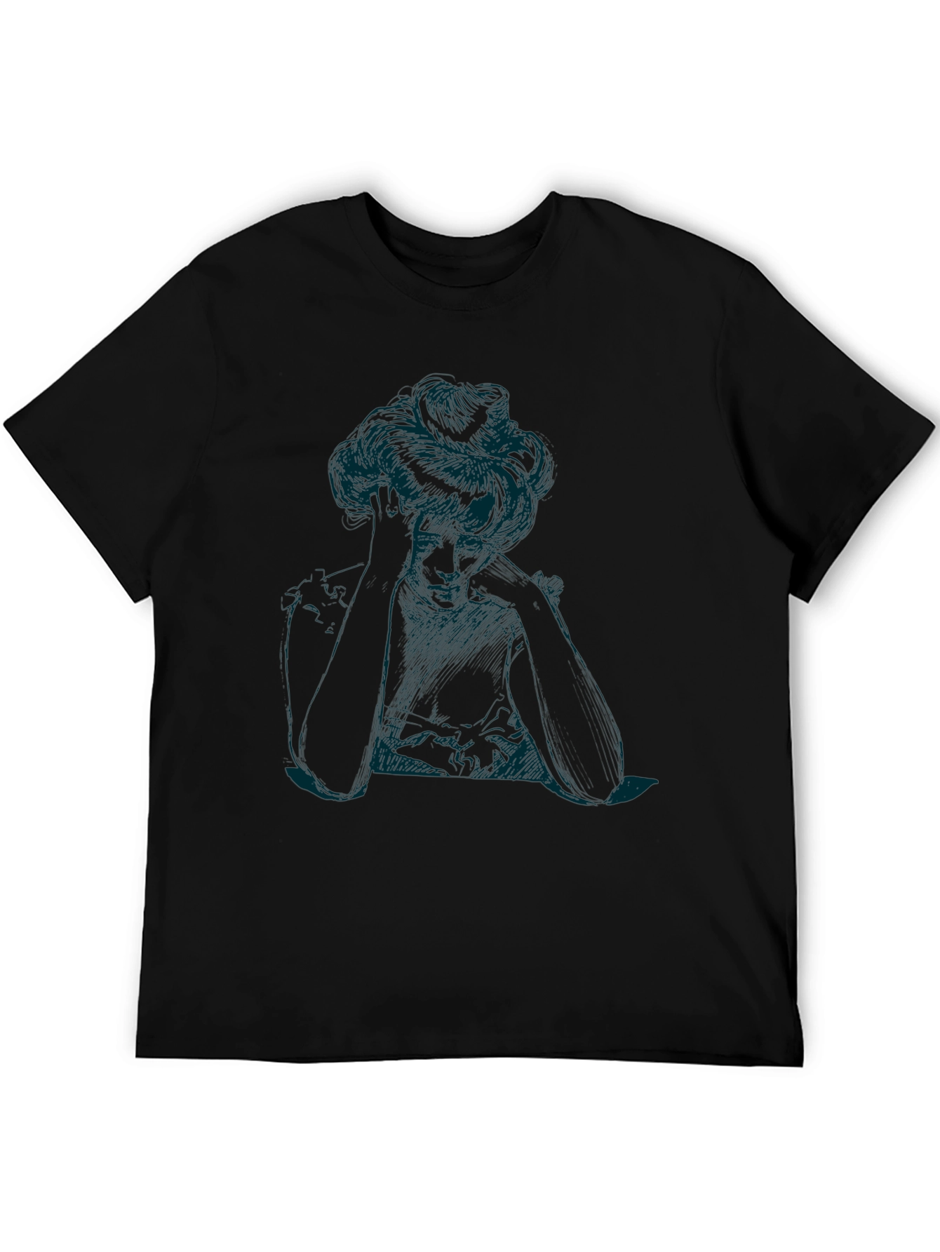 Elegant Woman Sketch Black T-Shirt