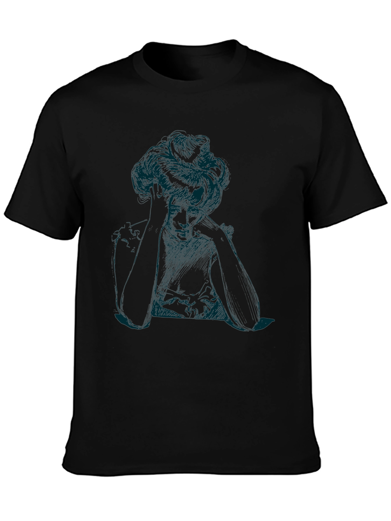 Elegant Woman Sketch Black T-Shirt