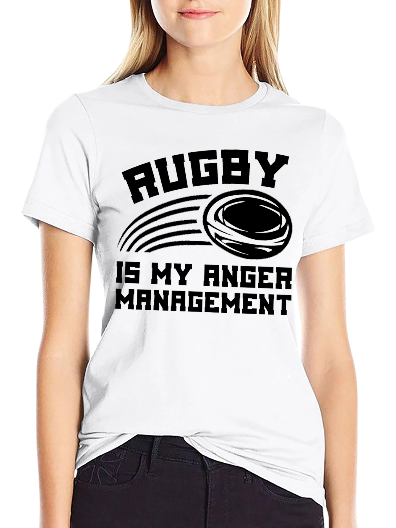 Rugby is My Anger Management Black T-Shirt