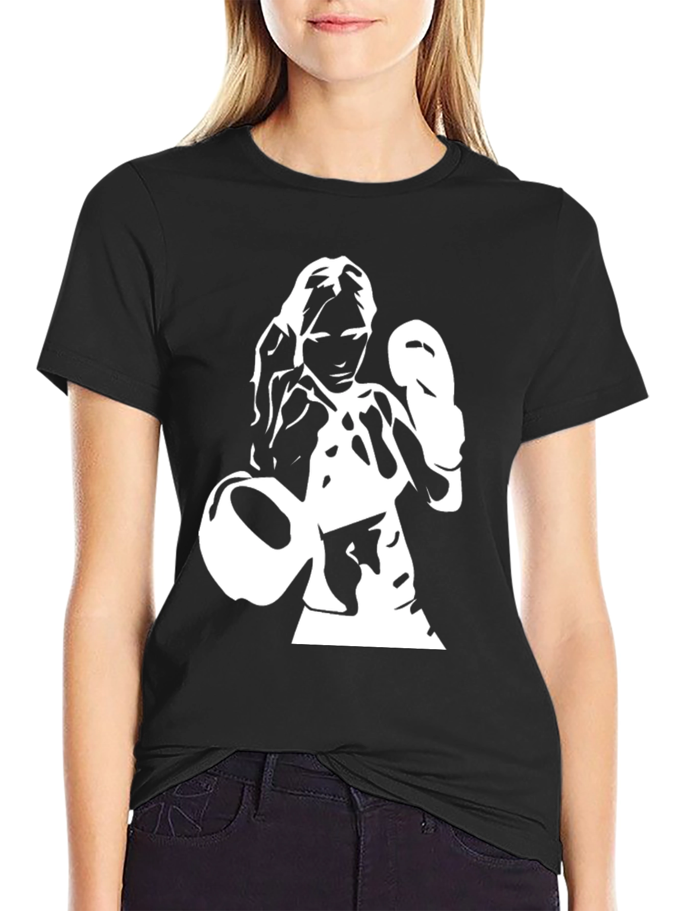 Boxer Woman Graphic Tee - Black Cotton Shirt