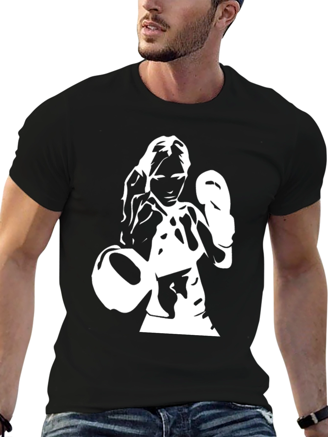 Boxer Woman Graphic Tee - Black Cotton Shirt